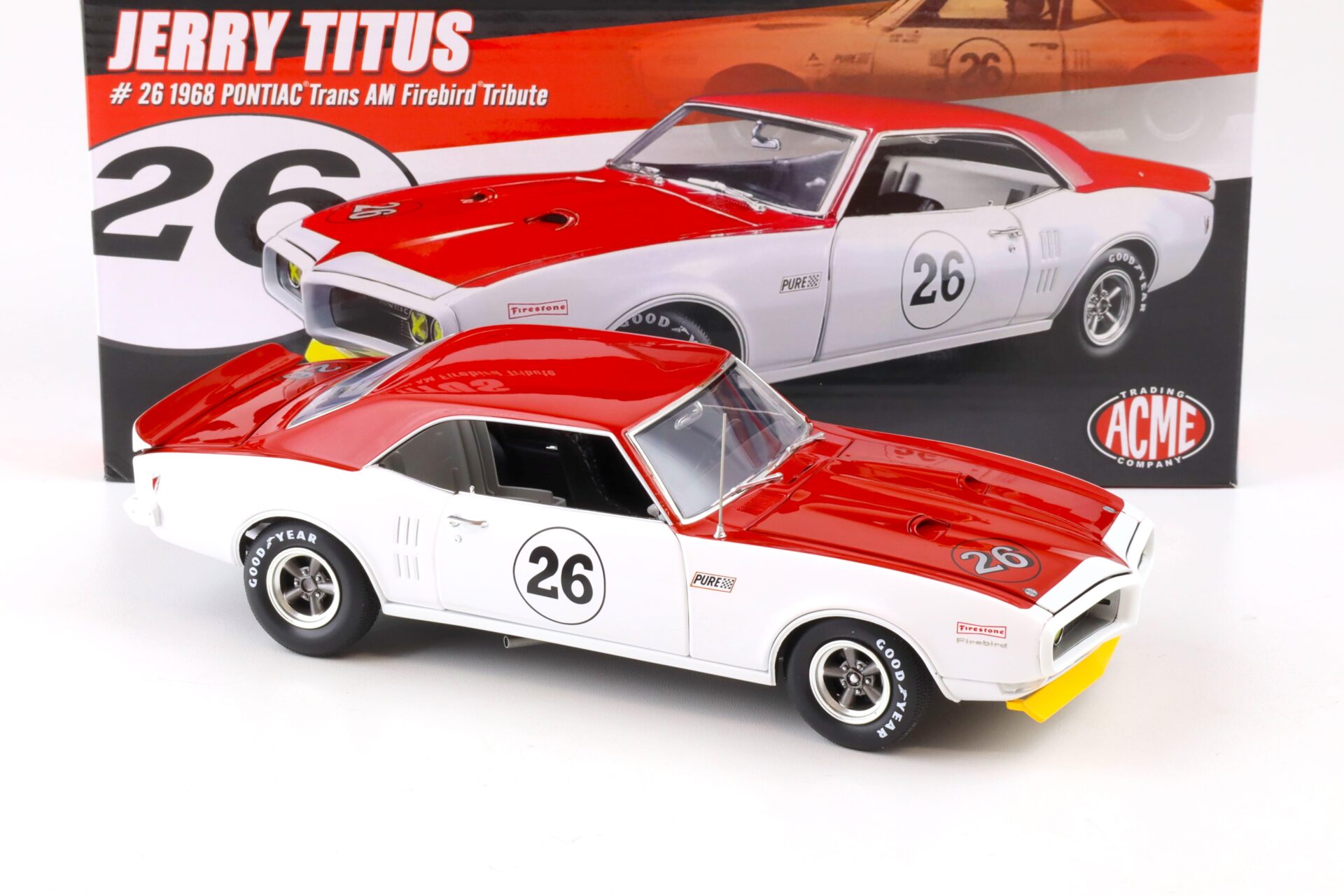 1:18 ACME 1968 Pontiac Trans AM Firebird Tribute Jerry Titus #26 white/ red