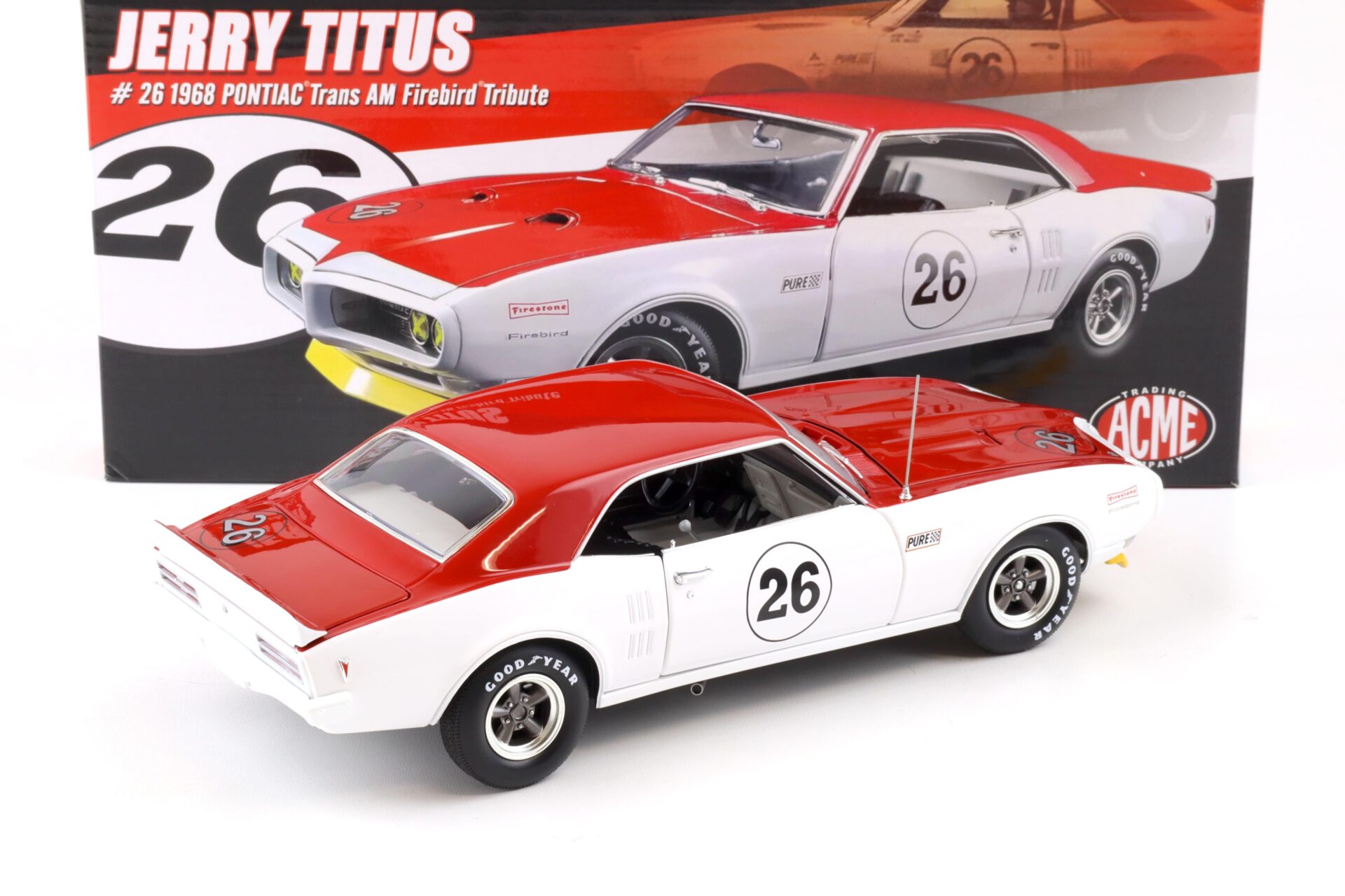 1:18 ACME 1968 Pontiac Trans AM Firebird Tribute Jerry Titus #26 white/ red