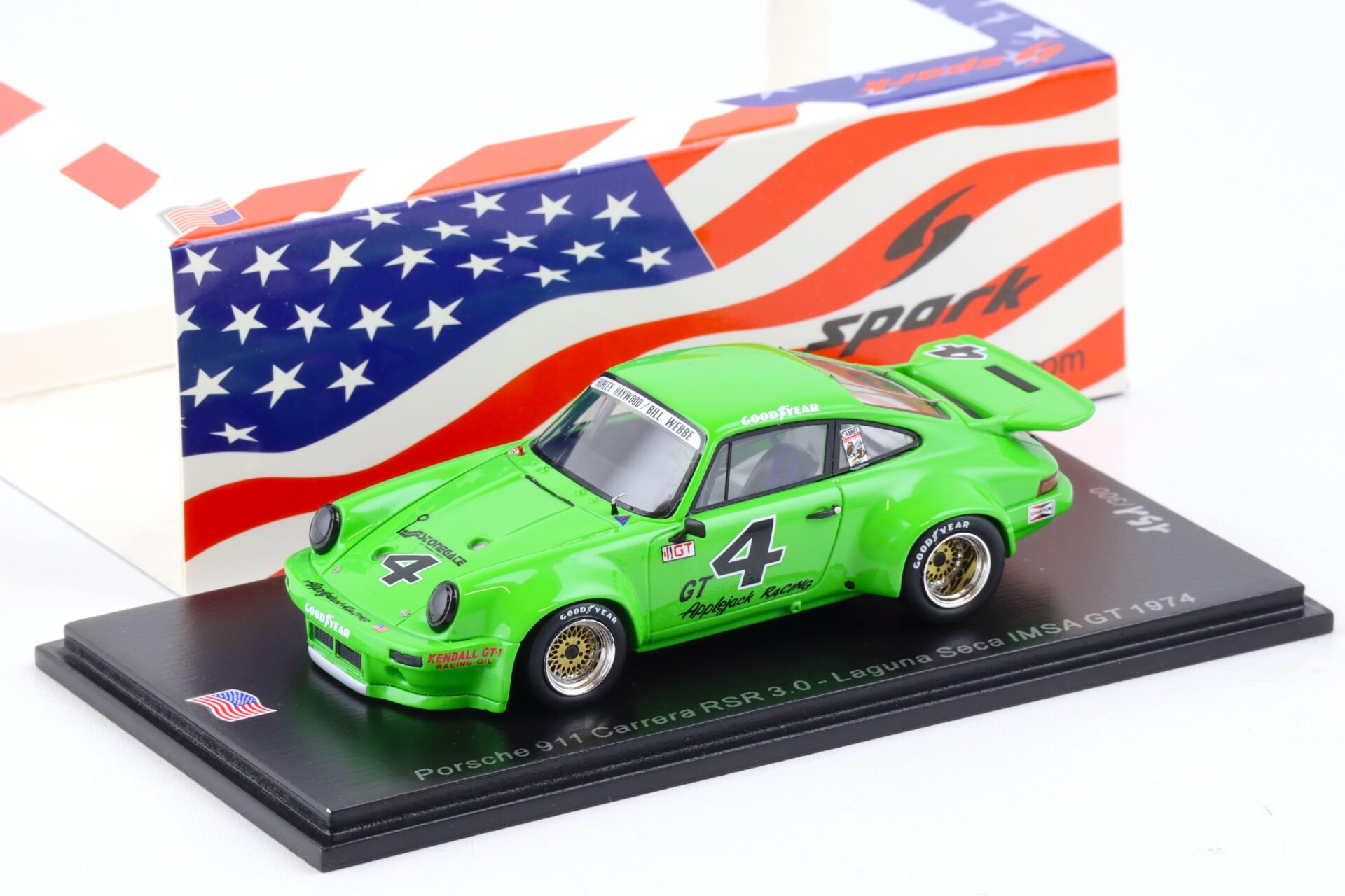 1:43 Spark Porsche 911 Carrera RSR 3.0 Laguna Seca IMSA GT 1974 green #4