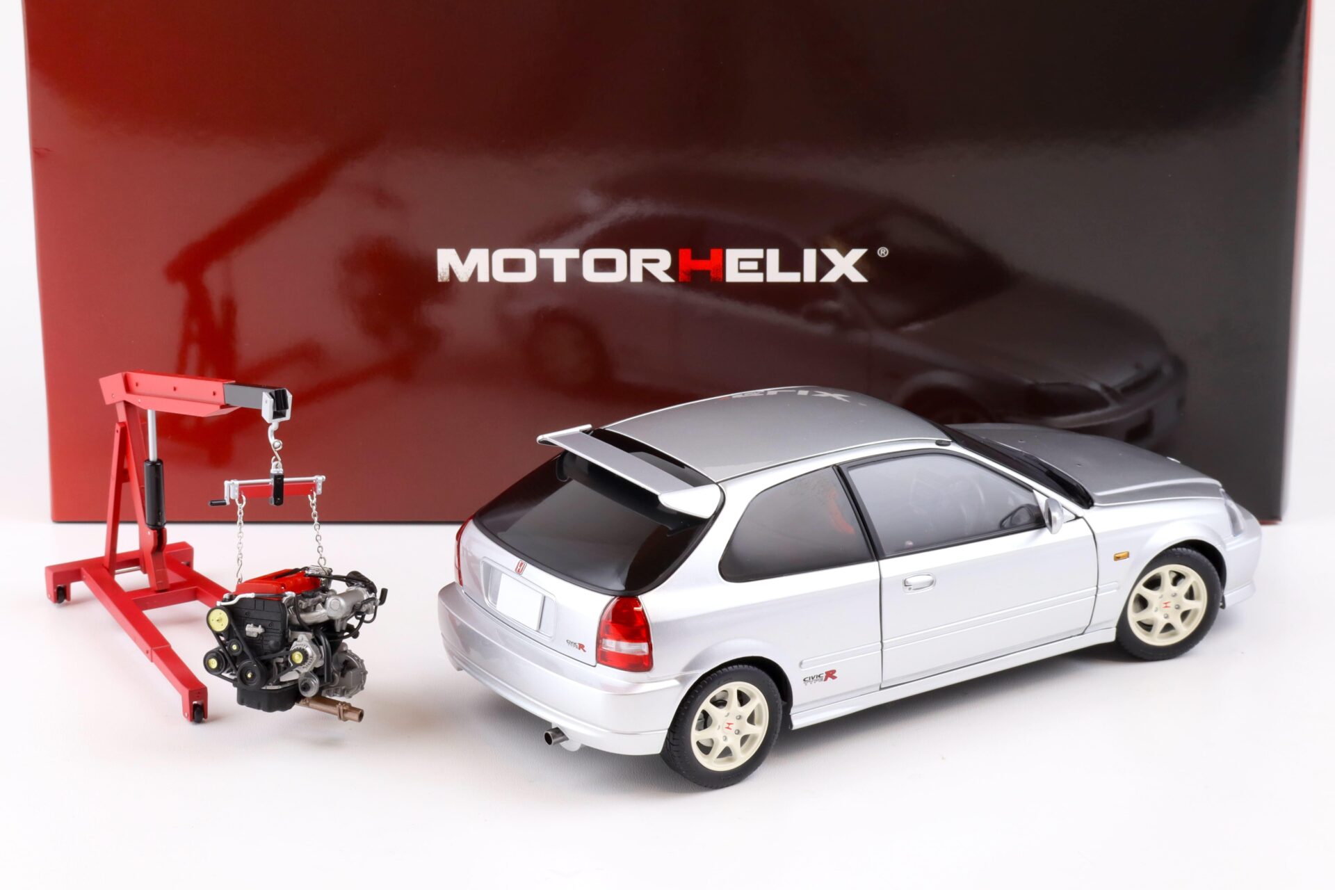 1:18 Motorhelix Honda Civic Type R (EK9) Vogue silver metallic + engine Diecast