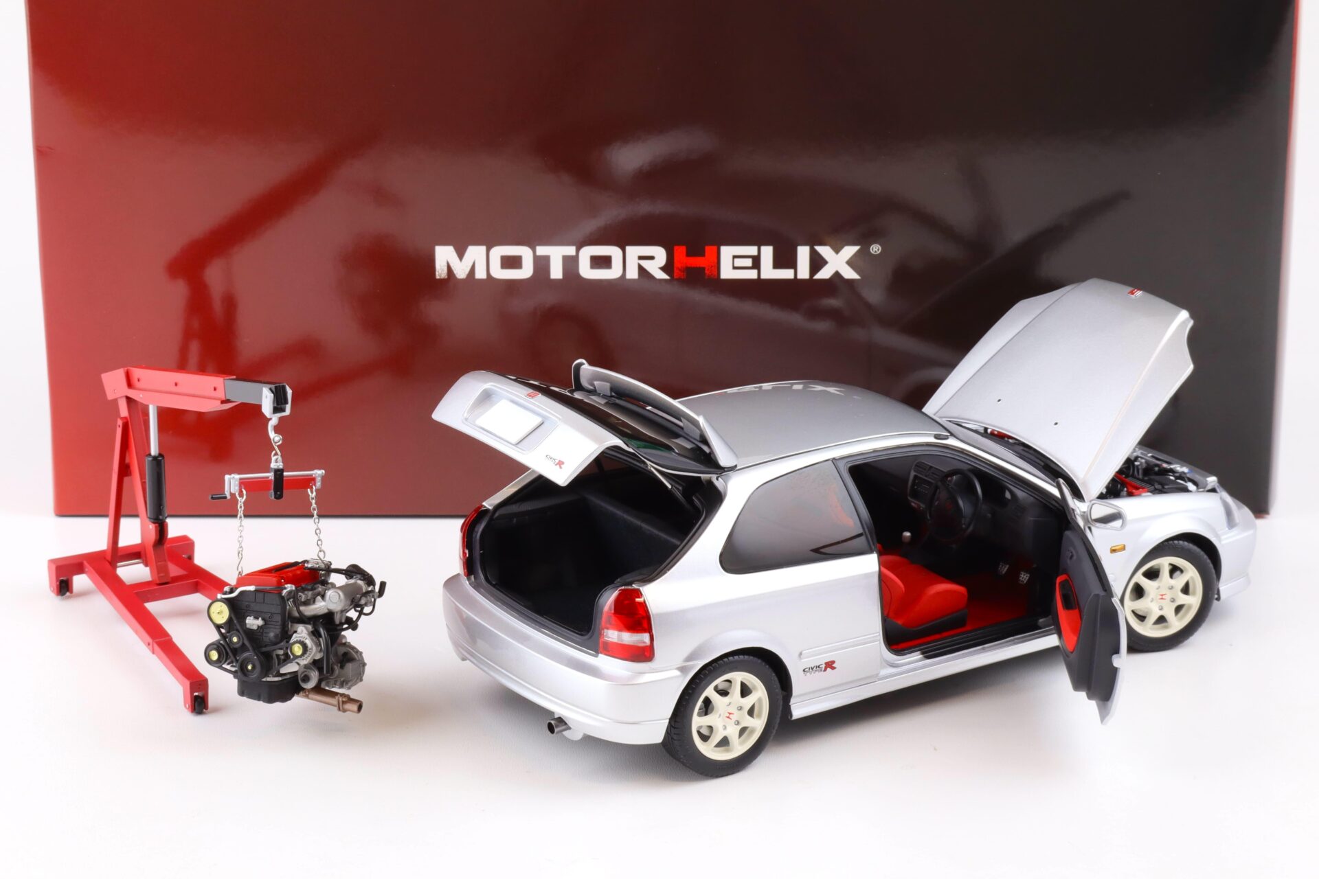 1:18 Motorhelix Honda Civic Type R (EK9) Vogue silver metallic + engine Diecast