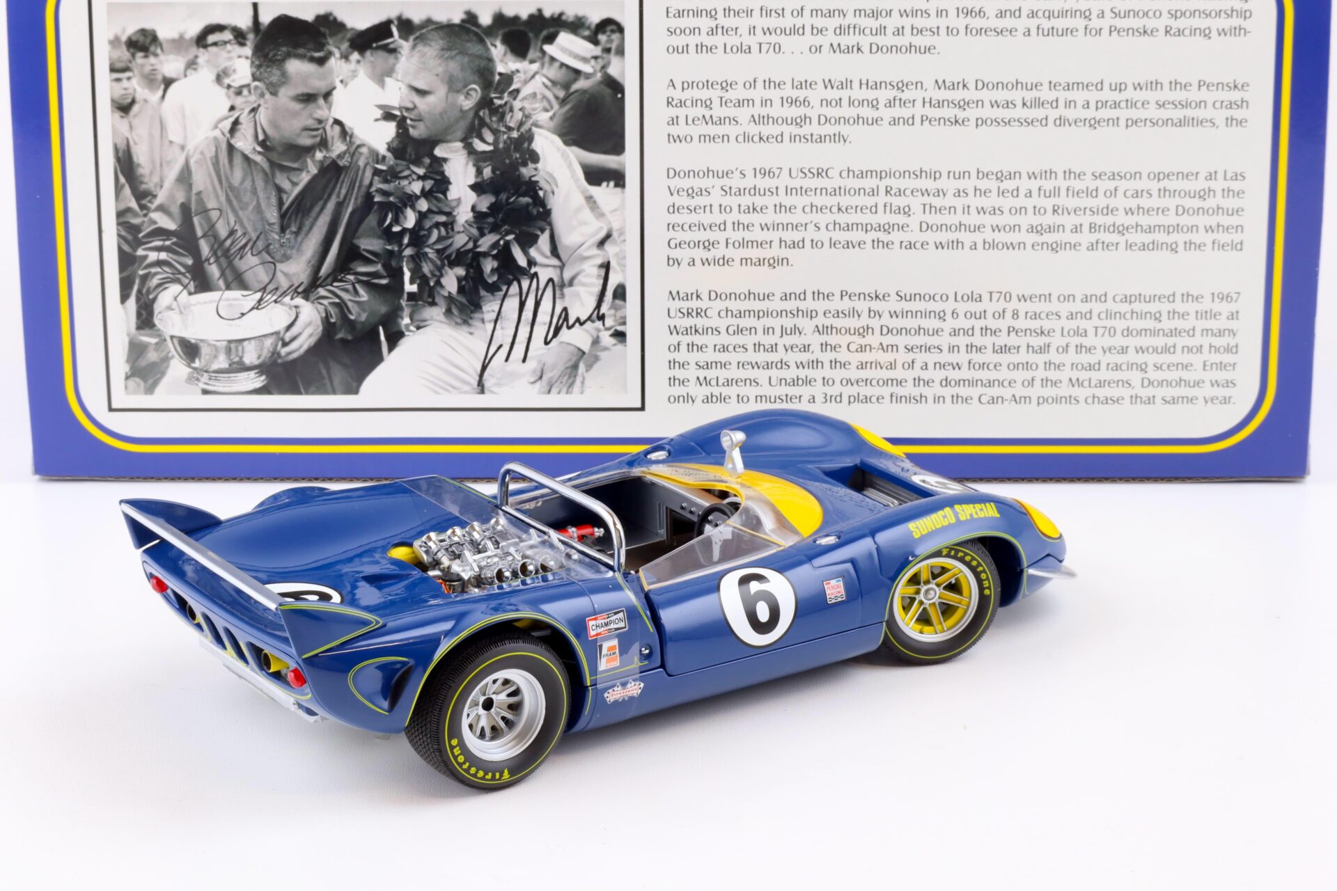 1:18 GMP 1967 Lola T70 Spyder Sunoco Special Mark Donohue #6 blue 12005