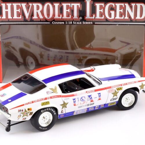 1:18 ERTL Collectibles 1970 Chevrolet Rally Sport Camaro Legends white with blue / red stripe