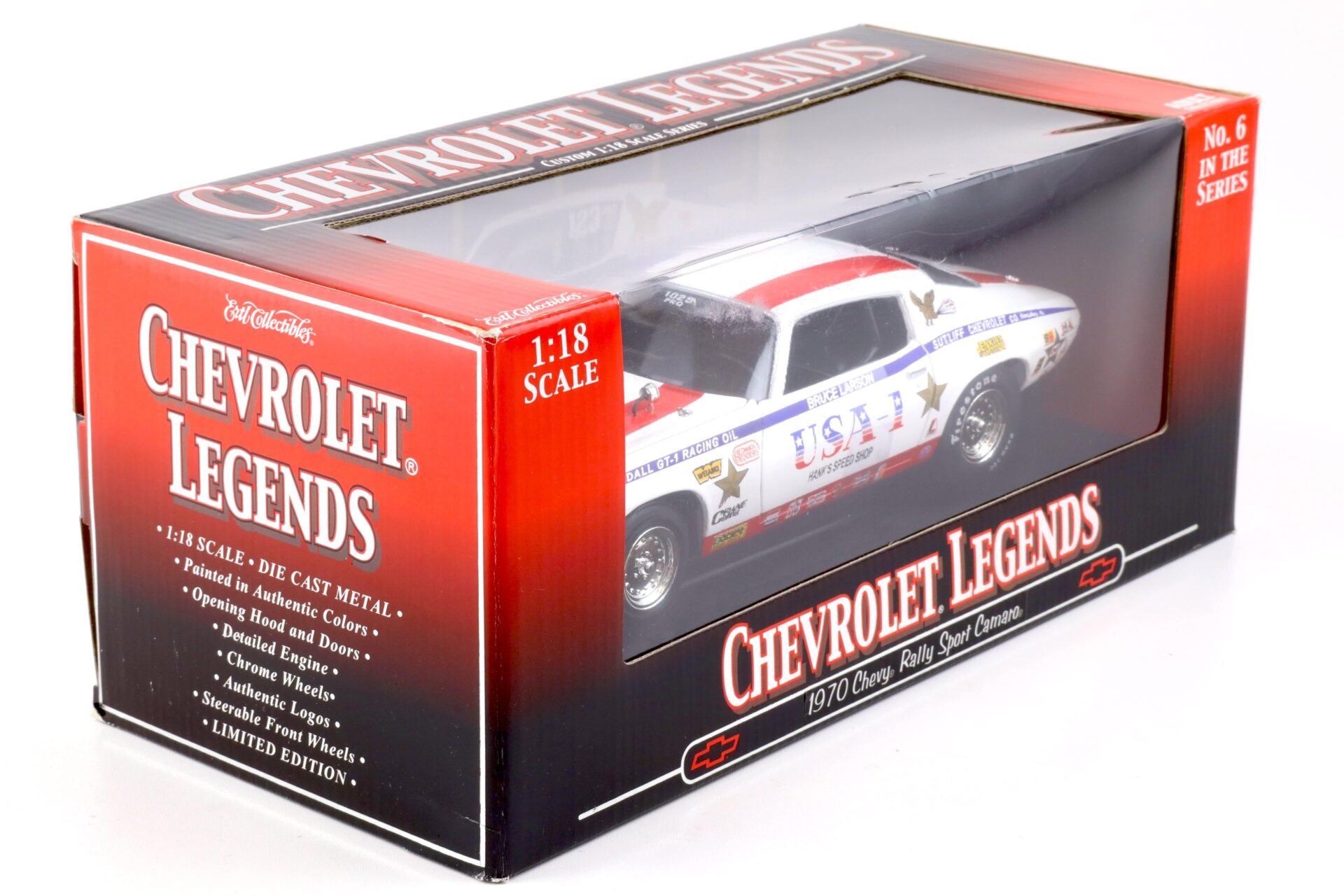 1:18 ERTL Collectibles 1970 Chevrolet Rally Sport Camaro Legends white with blue / red stripe