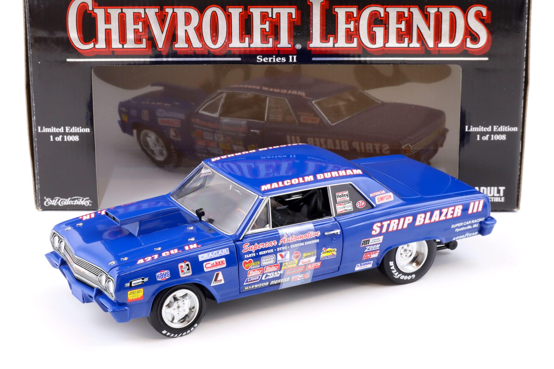 ID 84206 orig.jpg 1:18 ERTL 1965 Chevrolet Chevelle Supercar Strip Blazer III Malcom Durham blue