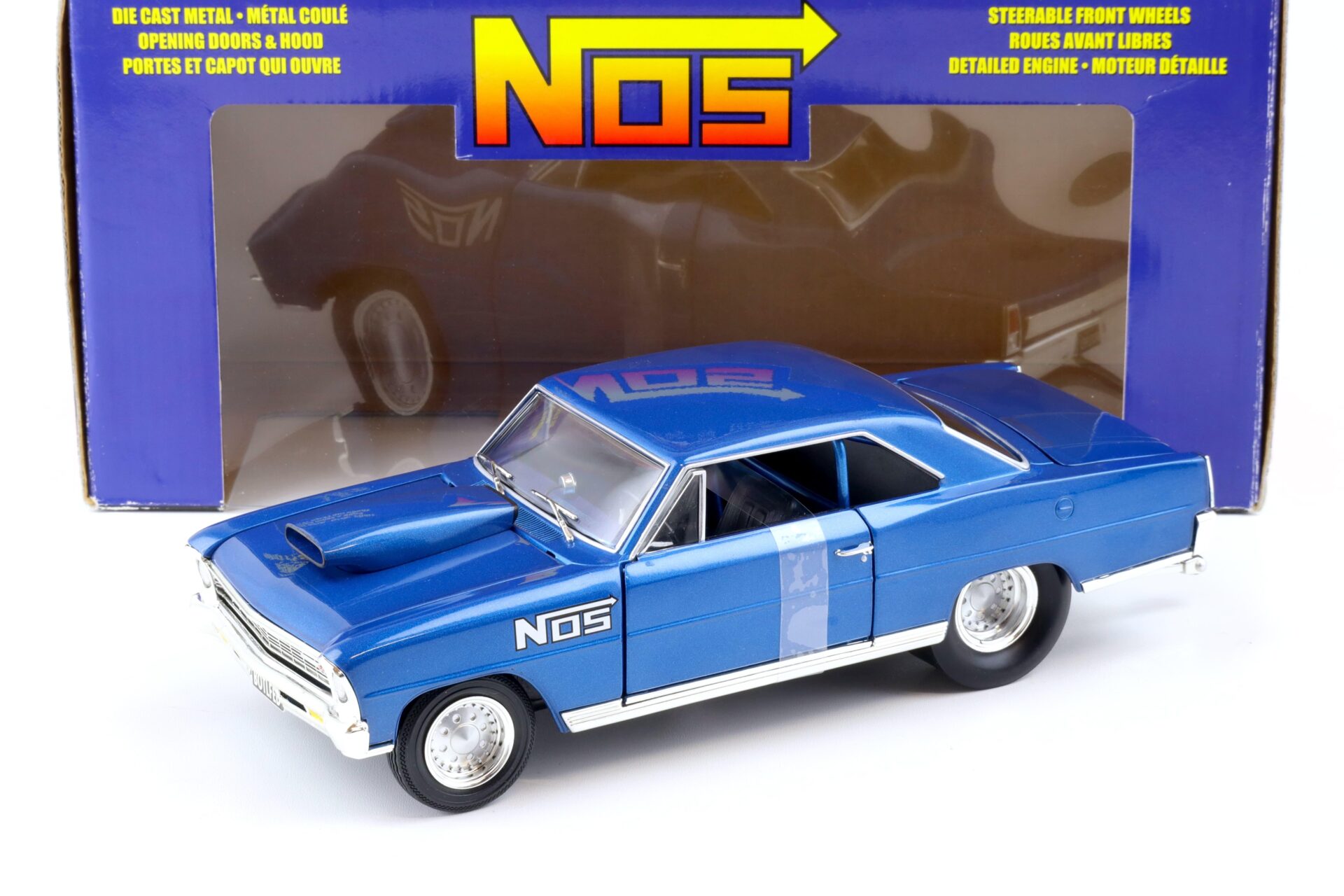1:18 ERTL 1966 Chevrolet Nova Pro Street Coupe NOS blue metallic