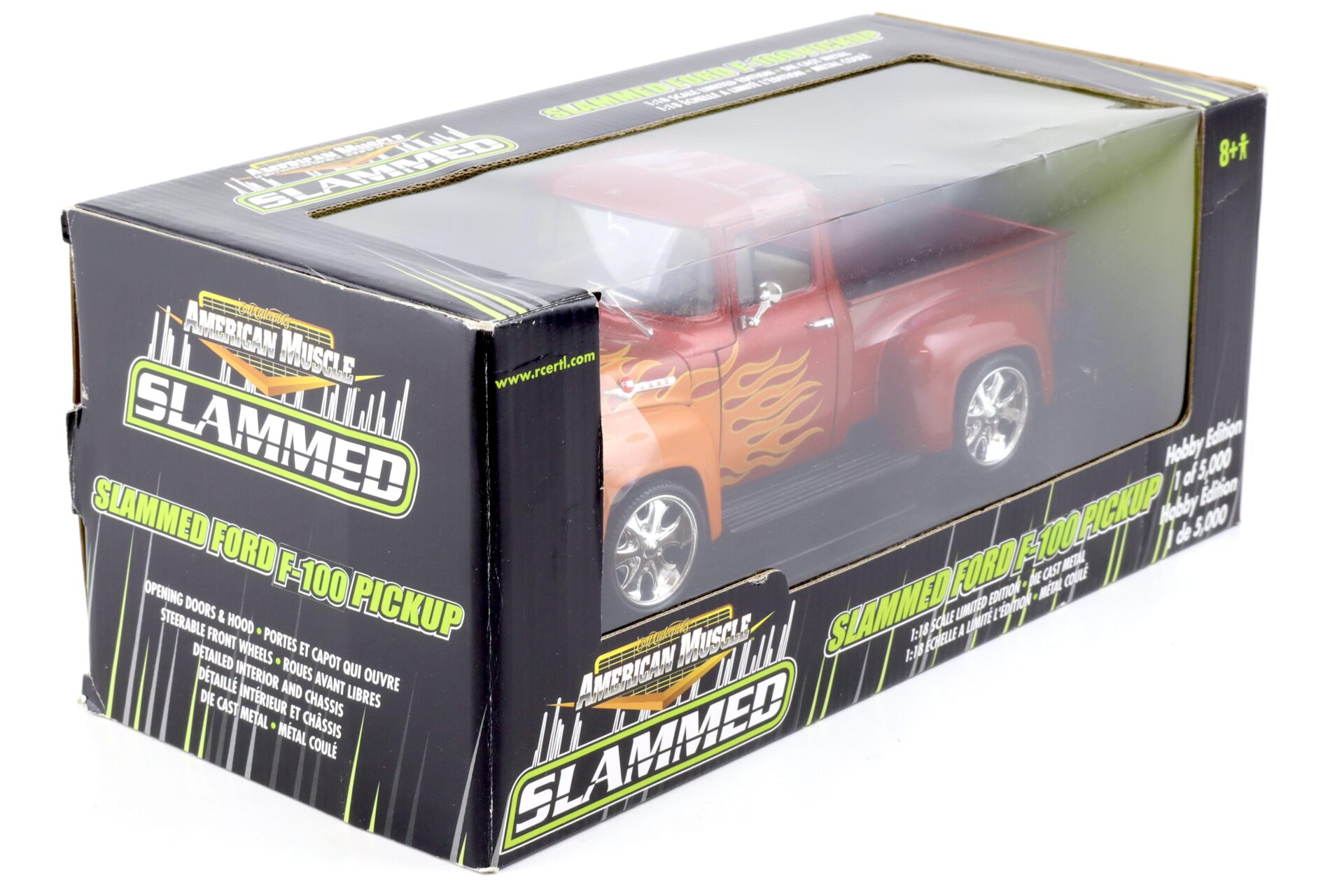 1:18 ERTL RC2 Slammed Ford F-100 Pick-up red metallic/ orange flames