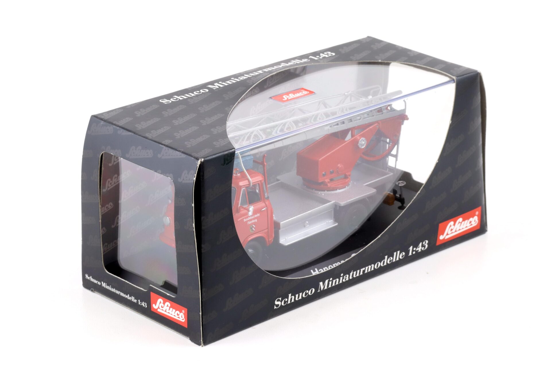 1:43 Schuco Hanomag Garant "Feuerwehr Nürnberg" mit Bachert Drehleiter red