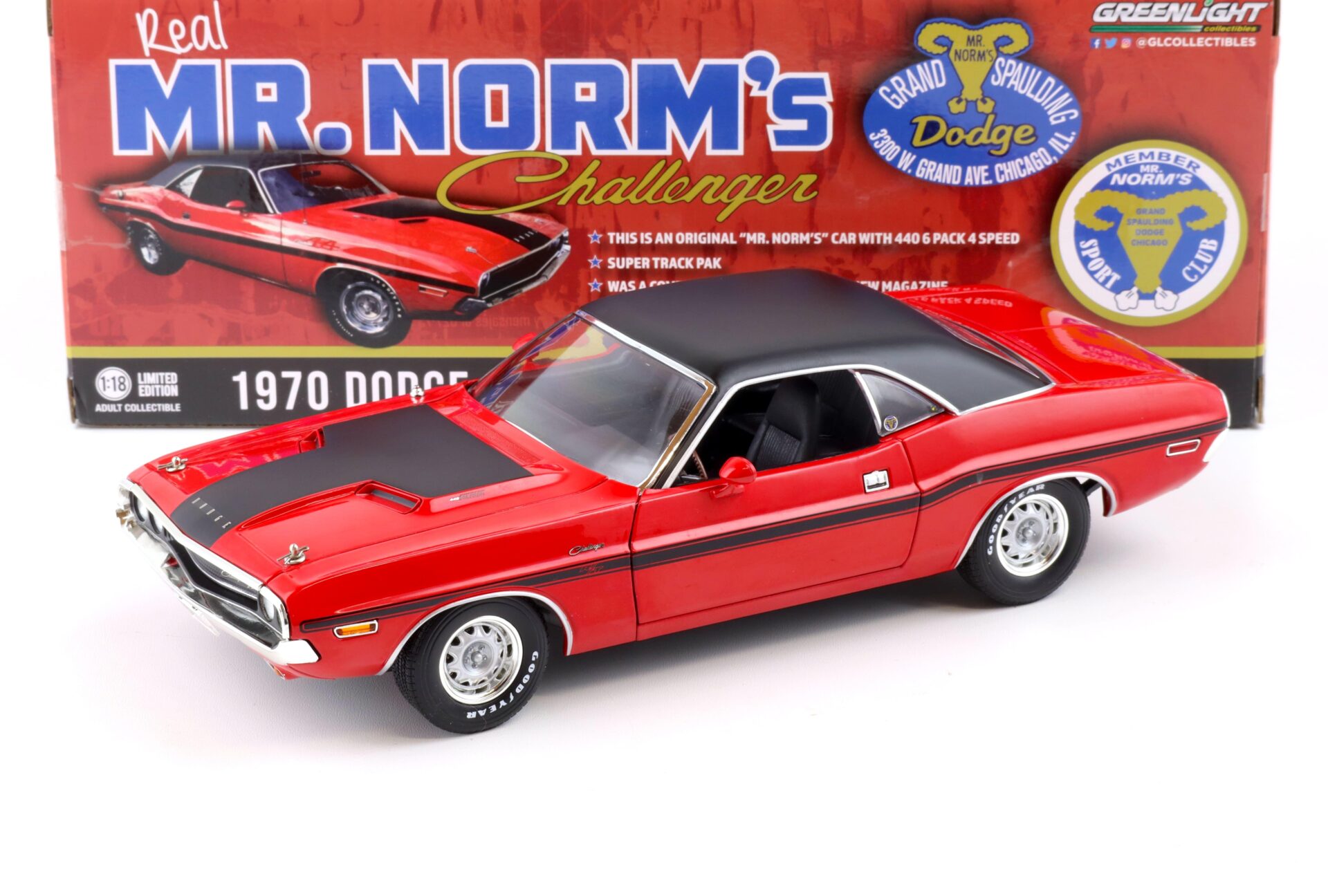 1:18 Greenlight 1970 Dodge Challenger R/T 440 SIX-Pack MR.NormÂ´s red/ black
