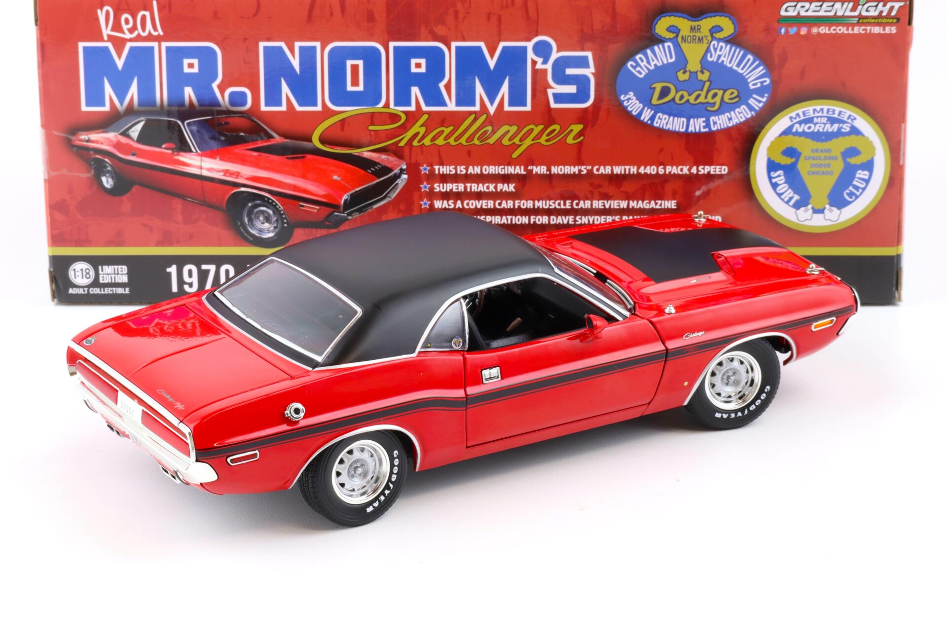 1:18 Greenlight 1970 Dodge Challenger R/T 440 SIX-Pack MR.NormÂ´s red/ black