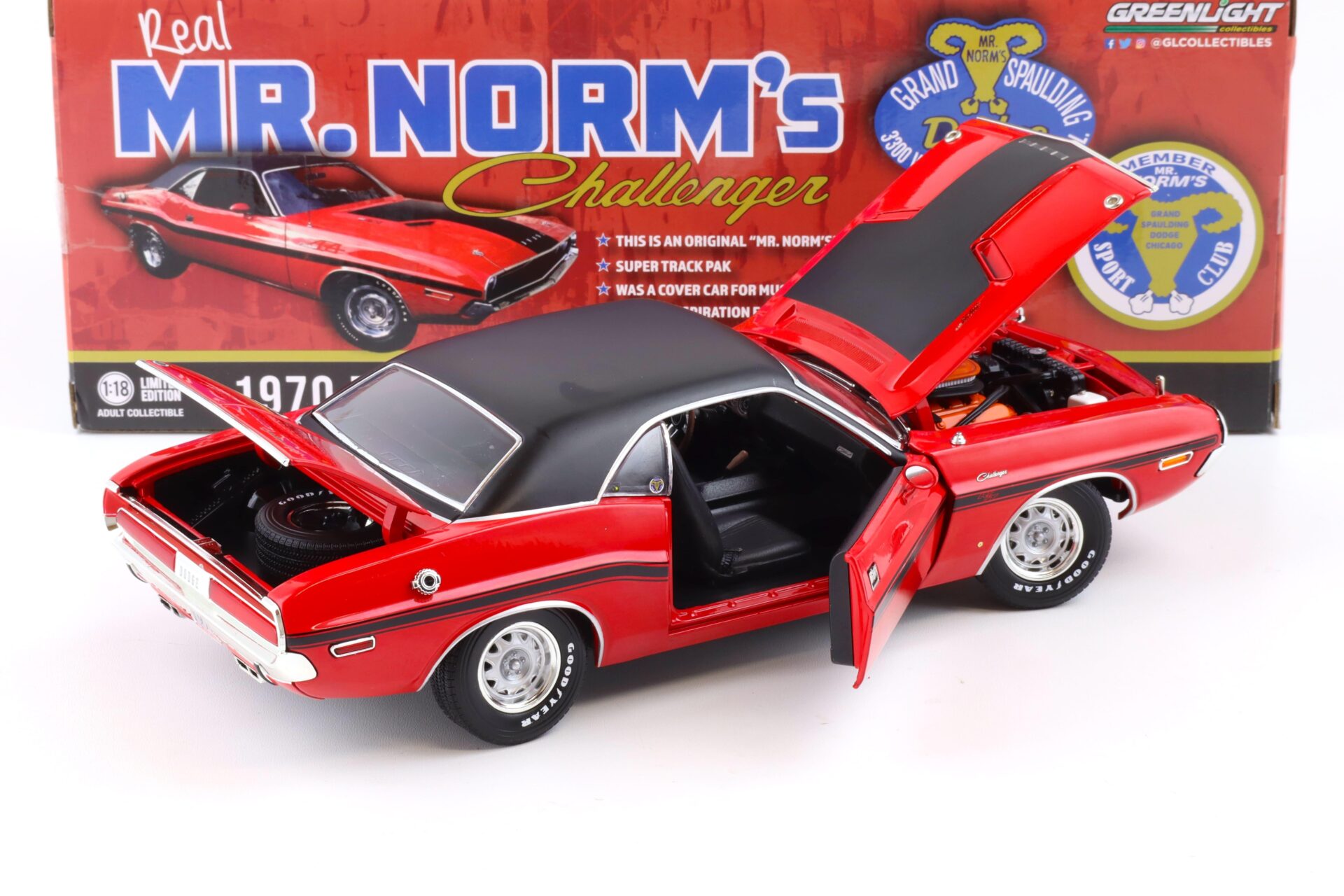 1:18 Greenlight 1970 Dodge Challenger R/T 440 SIX-Pack MR.NormÂ´s red/ black