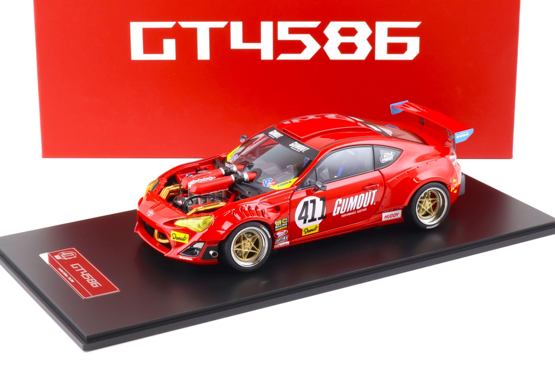 1:18 Gumout 411 Donut Toyota GT86 Super Modificato Toyota GT4586 Ferrari engine Diecast