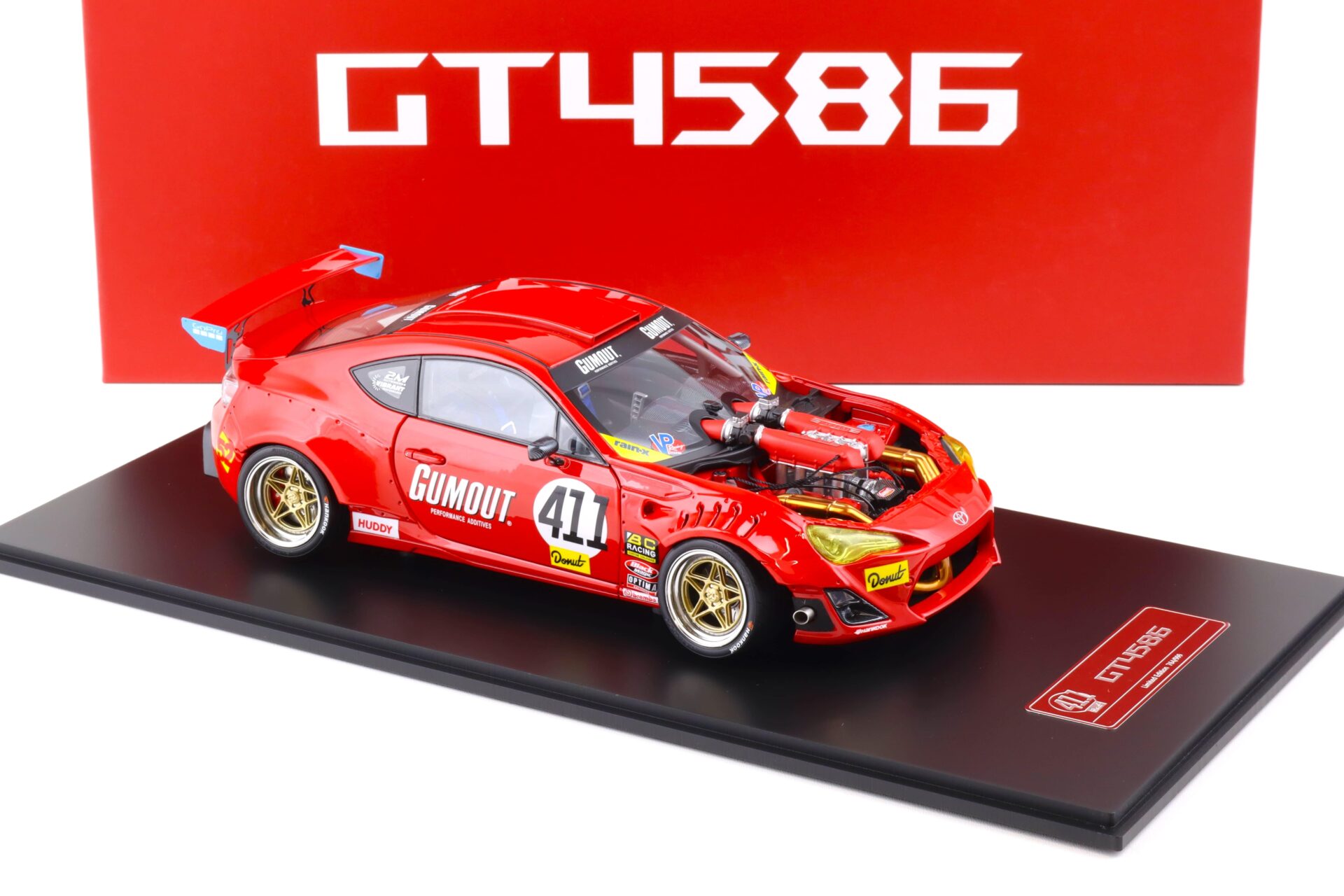 1:18 Gumout 411 Donut Toyota GT86 Super Modificato Toyota GT4586 Ferrari engine Diecast