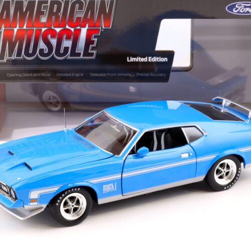 1:18 Auto World 1972 Ford Mustang Mach 1 Coupe Grabber blue