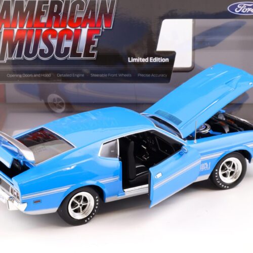 1:18 Auto World 1972 Ford Mustang Mach 1 Coupe Grabber blue