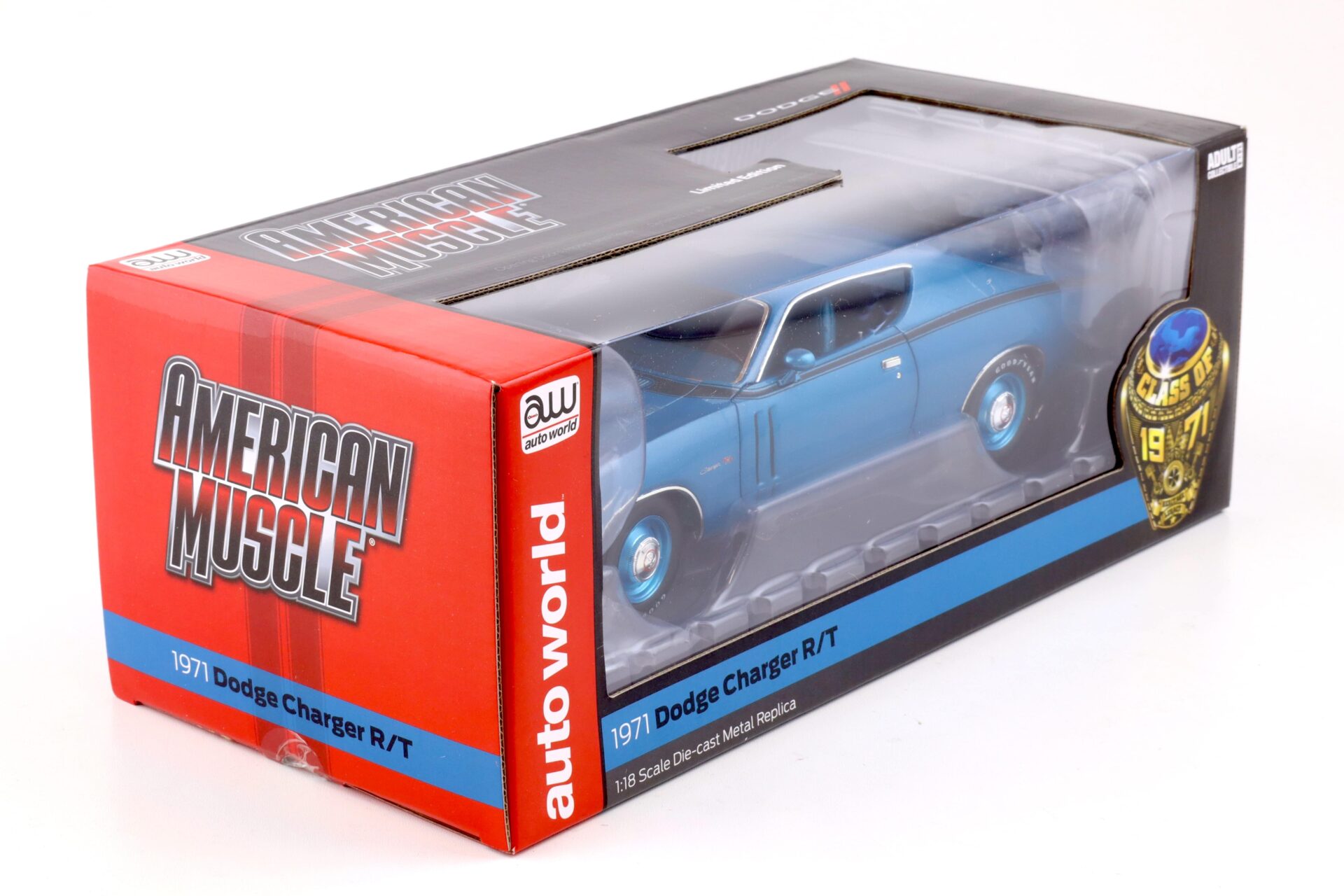 1:18 Auto World 1971 Dodge Charger R/T Coupe Class of 1971 blue metallic