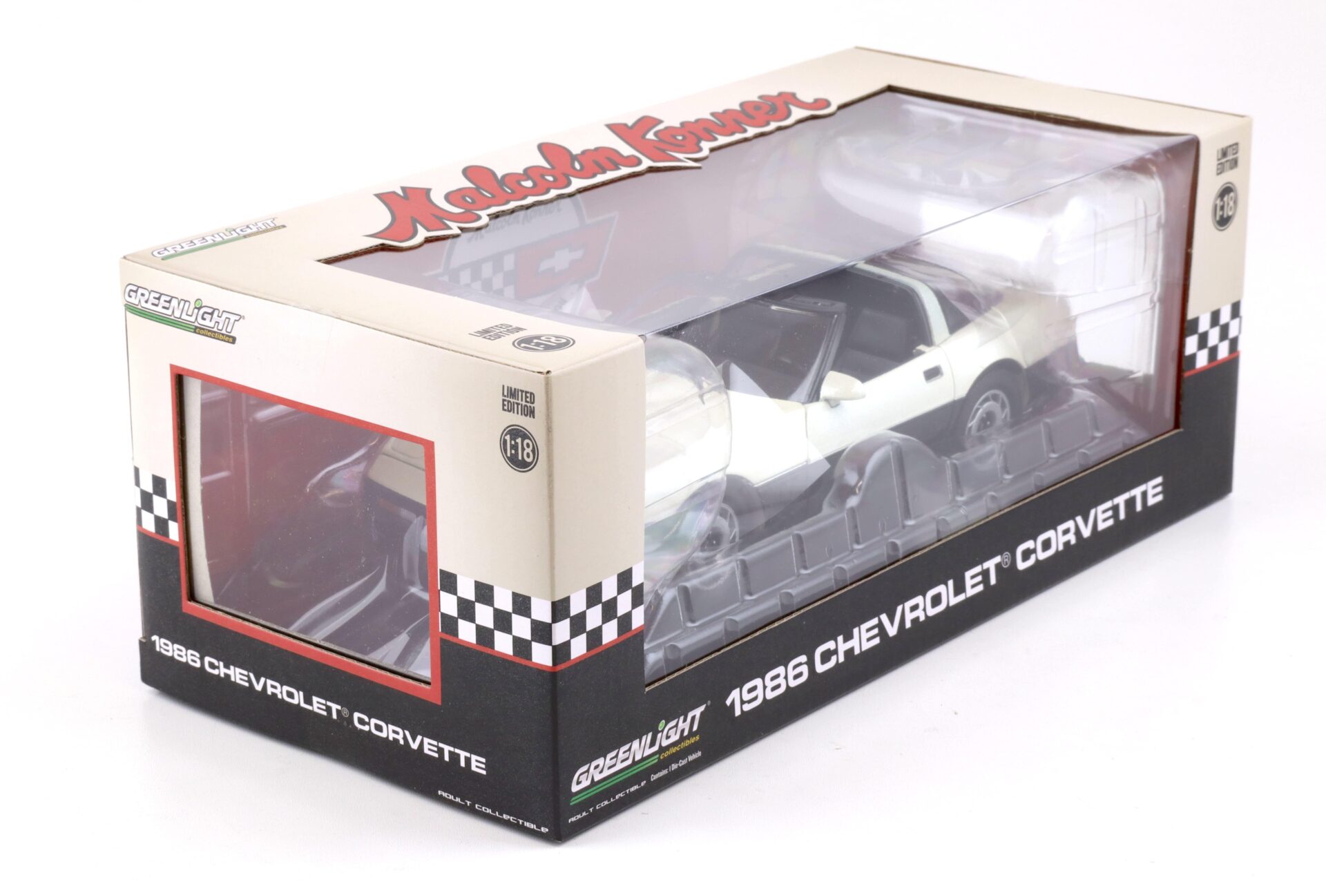 1:18 Greenlight 1986 Chevrolet Corvette C4 Malcom Konner Commemorative white