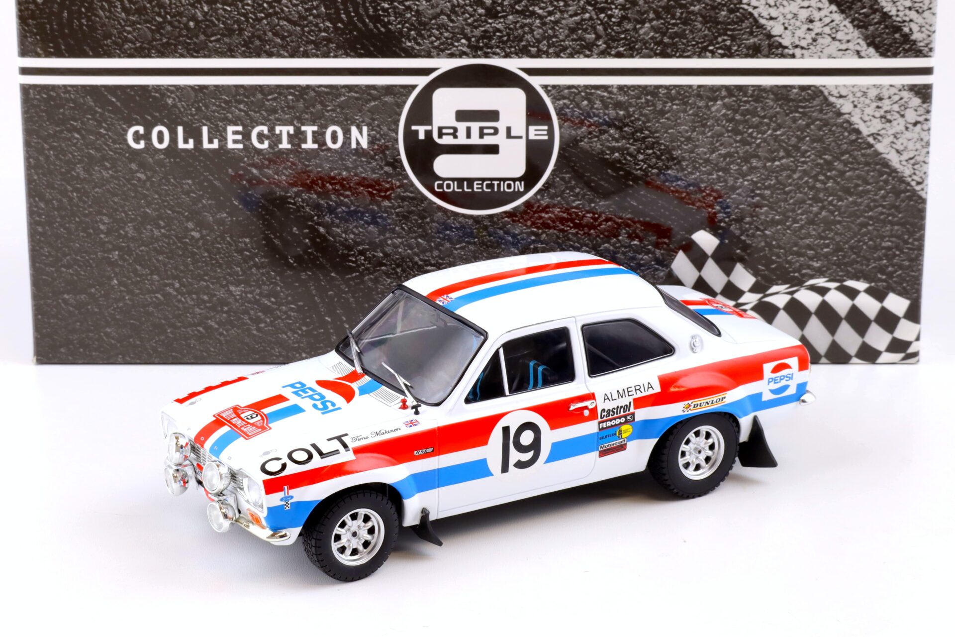 1:18 Triple9 Collection Ford Escort MK1 Rally Monte Carlo 1972 Pepsi #19 Makinen