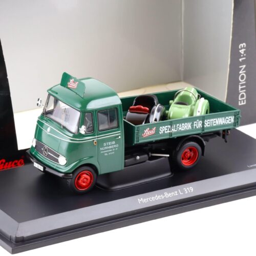 1:43 Schuco Mercedes L319 Pritsche Steib mit 2 Piccolo Beiwagen green