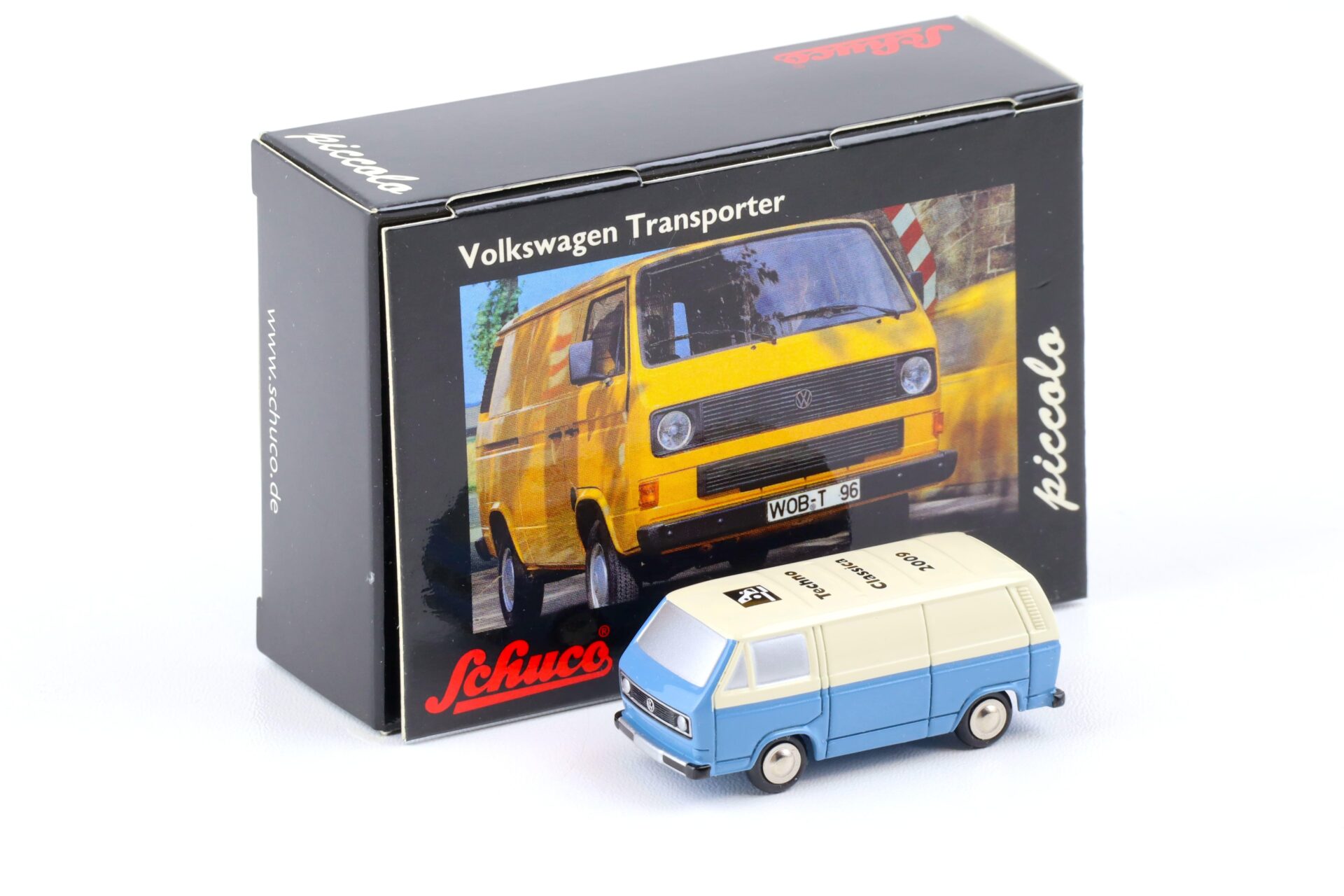 Schuco Piccolo VW T3 Transporter Kasten blue/ white Techno Classica 2009