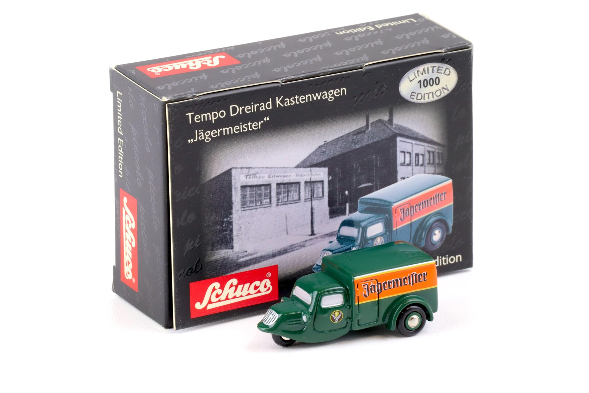 Schuco Piccolo Tempo Dreirad Kastenwagen Jägermeister green/ orange
