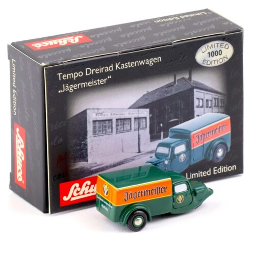 Schuco Piccolo Tempo Dreirad Kastenwagen Jägermeister green/ orange