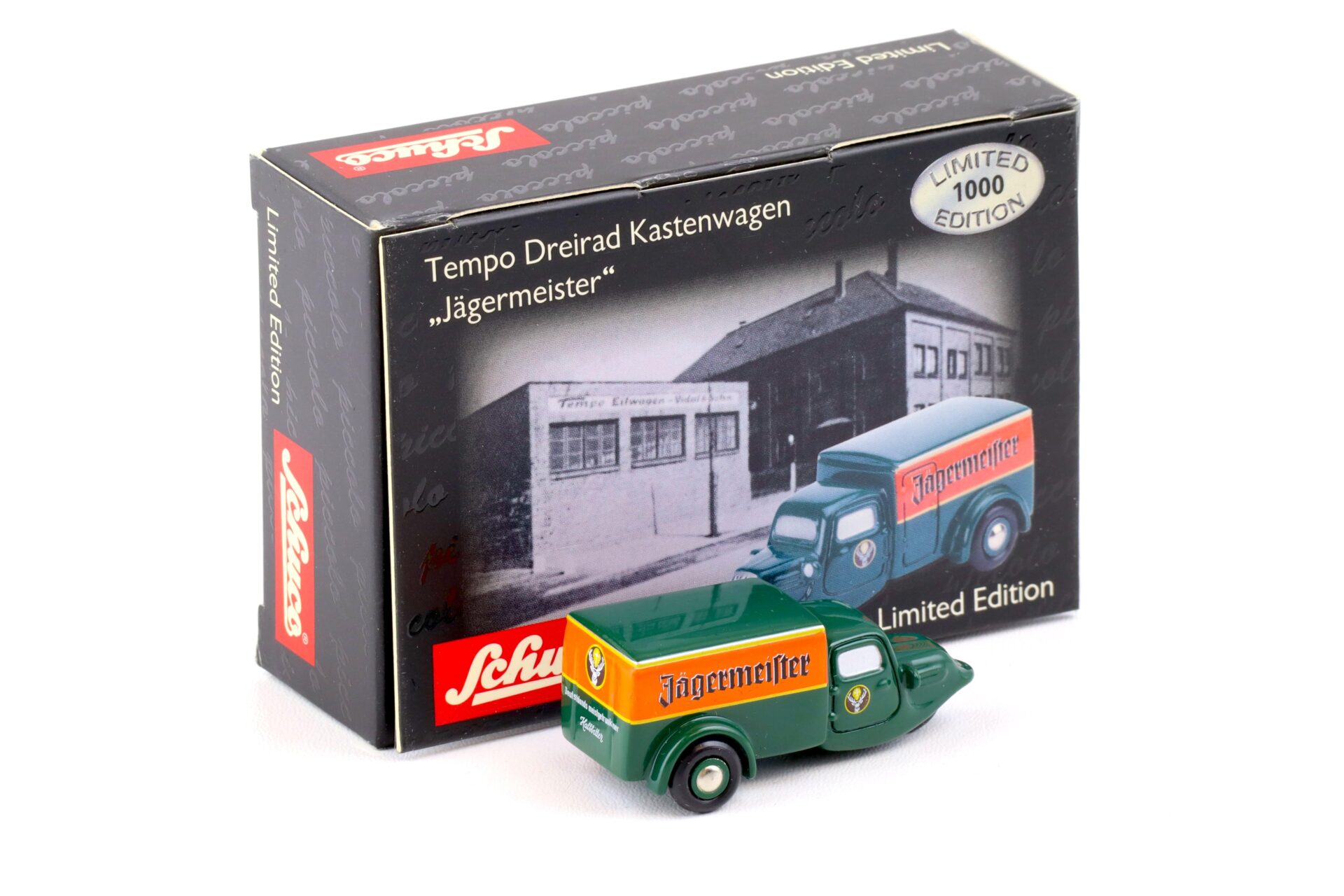 Schuco Piccolo Tempo Dreirad Kastenwagen Jägermeister green/ orange