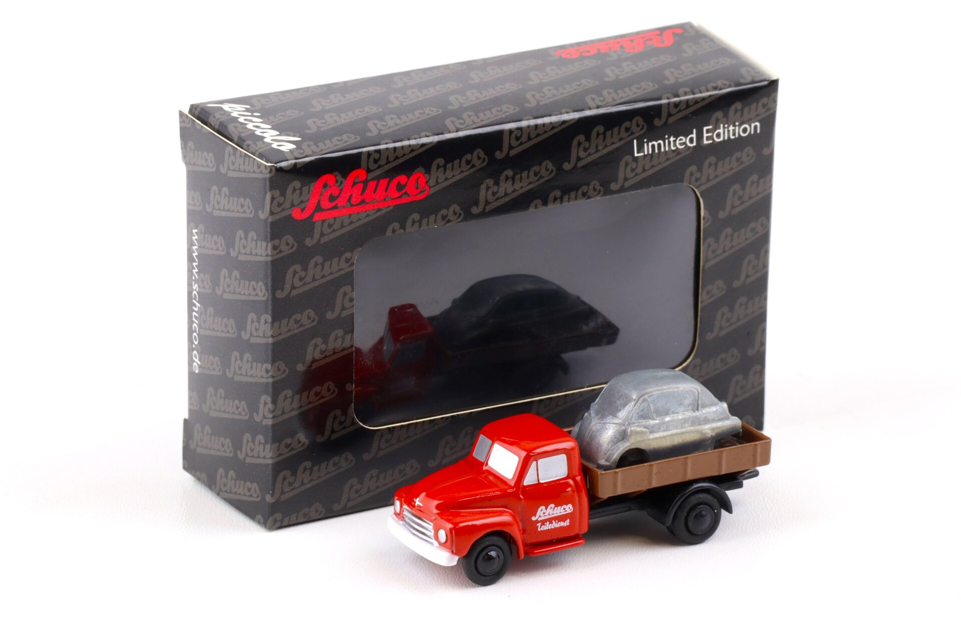 Schuco Piccolo Opel Blitz Pritsche mit BMW Isetta Karosserie Teiledienst red