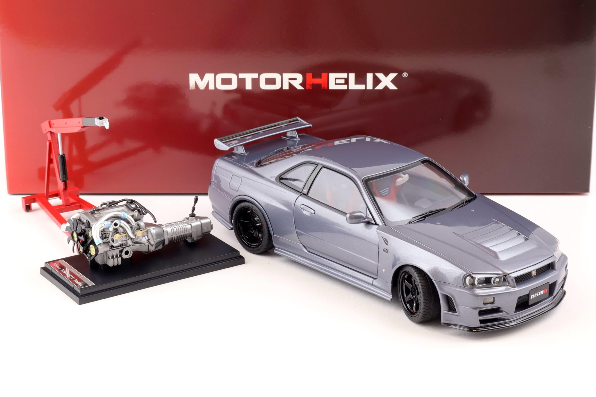 1:18 Motorhelix Nissan Skyline GT-R (R34) NISMO CRS Version gun metallic + engine M83409