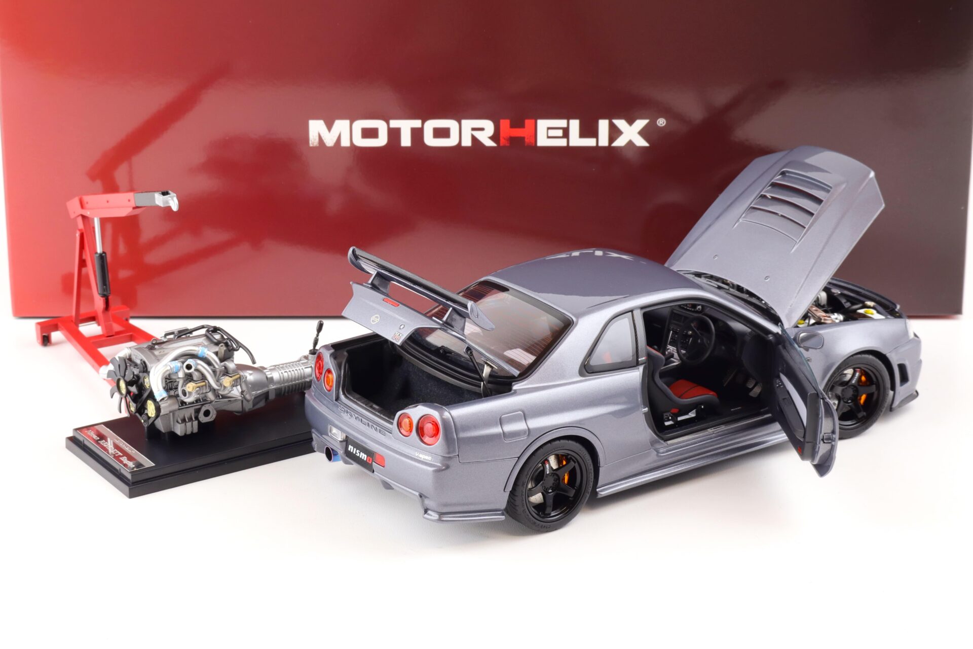 1:18 Motorhelix Nissan Skyline GT-R (R34) NISMO CRS Version gun metallic + engine M83409