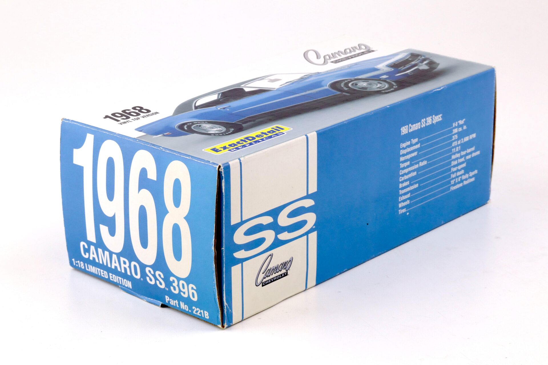 1:18 Exact Detail 1968 Chevrolet Camaro SS 396 Coupe blue metallic/ vinyl Top WCC221B