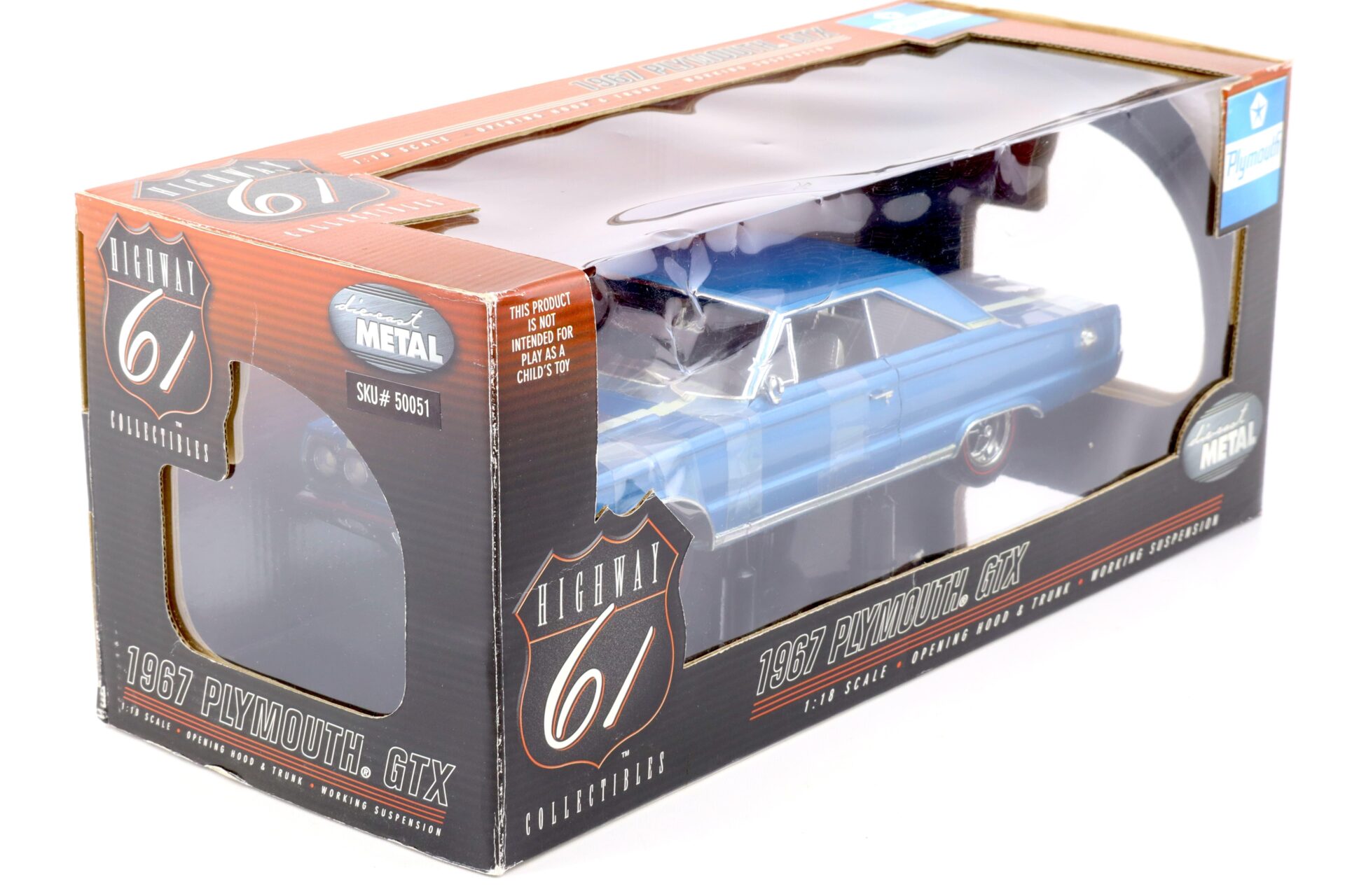 1:18 Highway61 Plymouth GTX 1967 blue metallic/ white stripes 50051
