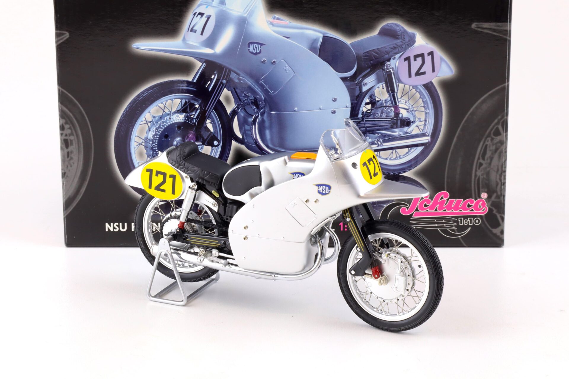 1:10 Schuco NSU Rennmax Delphin Motorrad #121 silver 06632