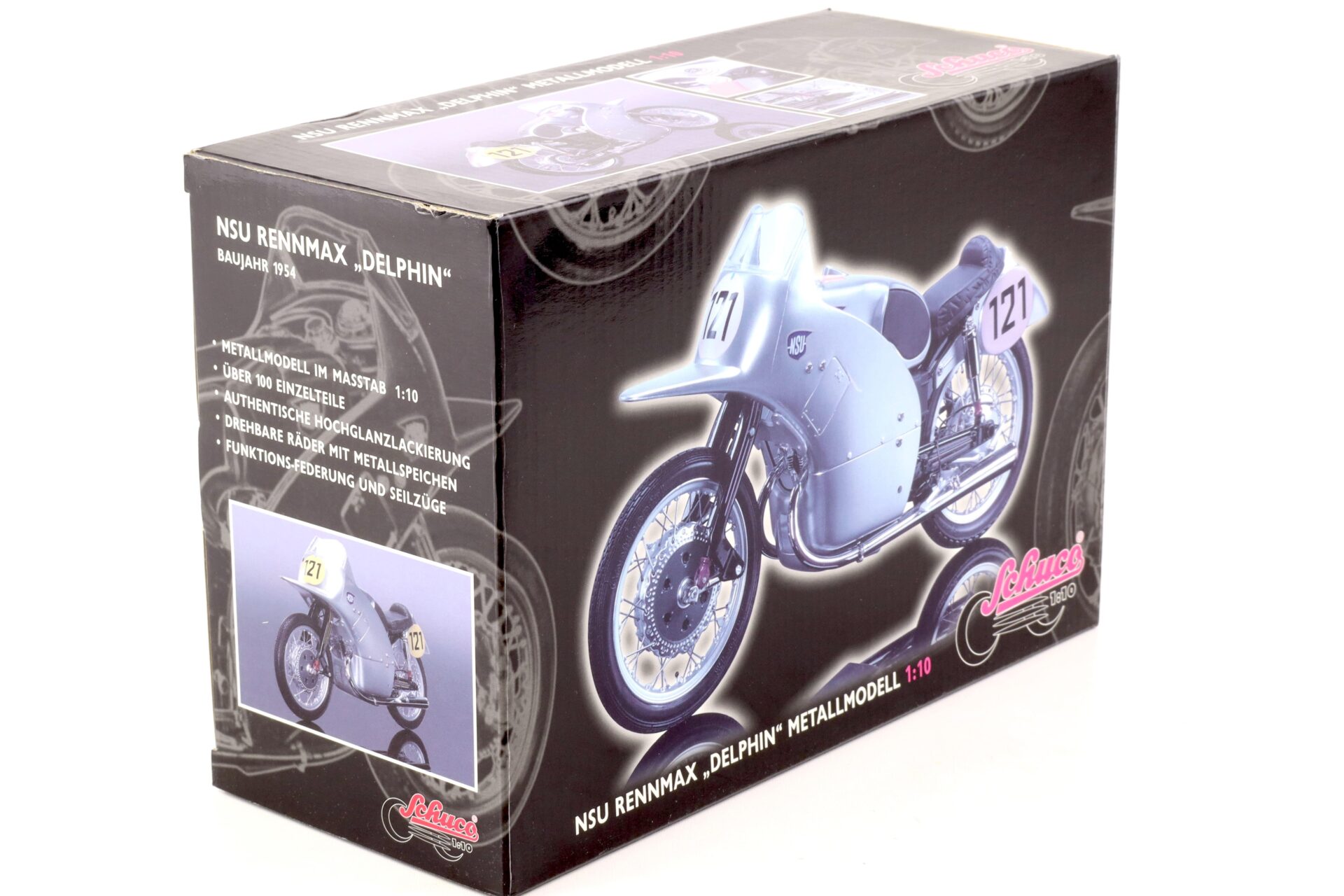 1:10 Schuco NSU Rennmax Delphin Motorrad #121 silver 06632