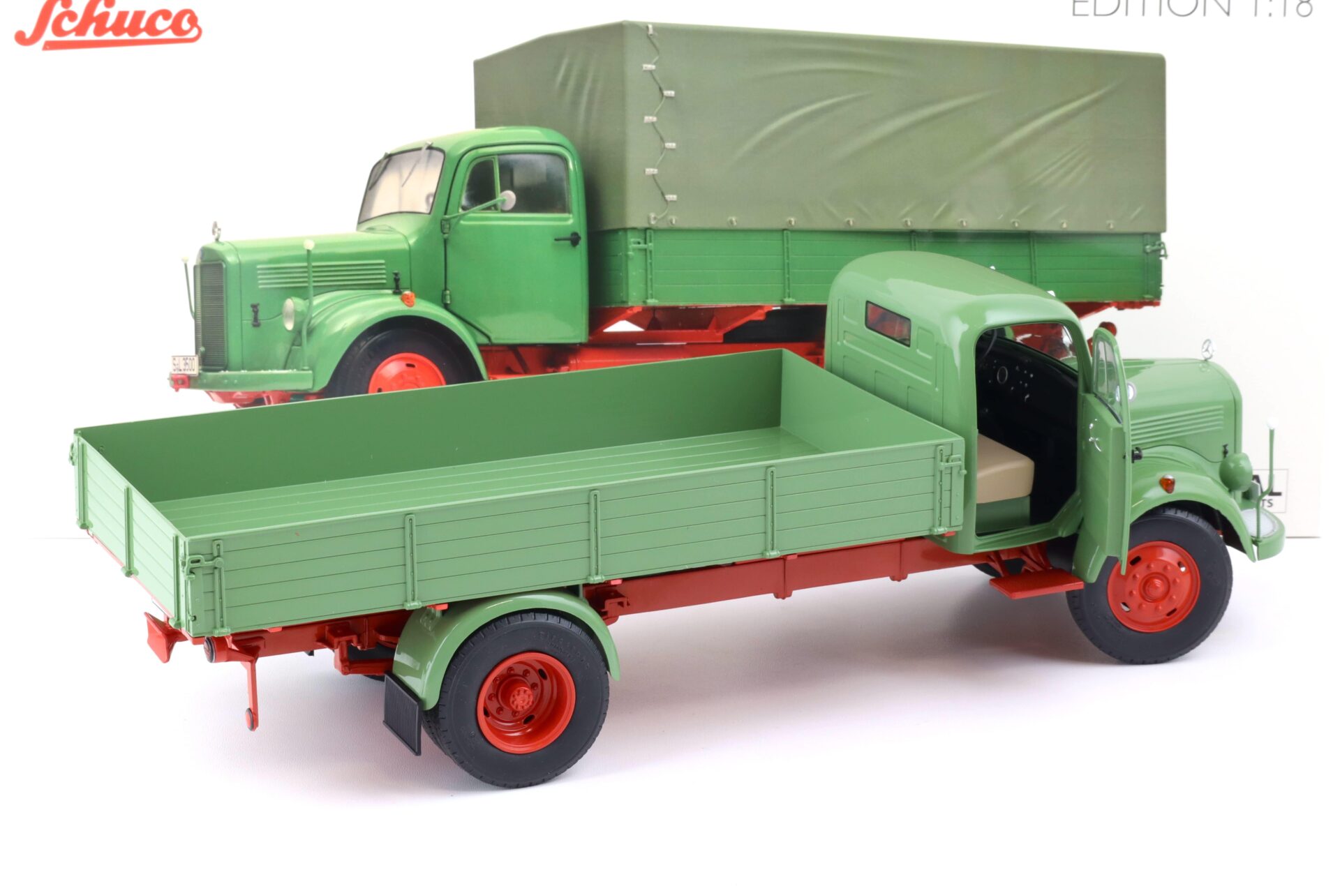 1:18 Schuco Edition Mercedes L3500 Pritsche/ Plane 1950 reseda green 450050100