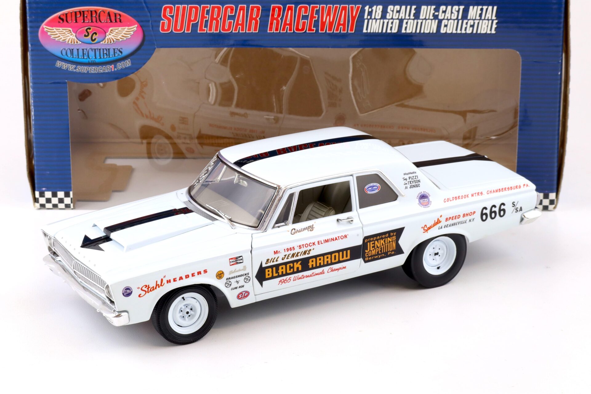 1:18 Highway61 Supercar 1965 Plymouth Hemi Belvedere Bill Grumpy Jenkins white 50524