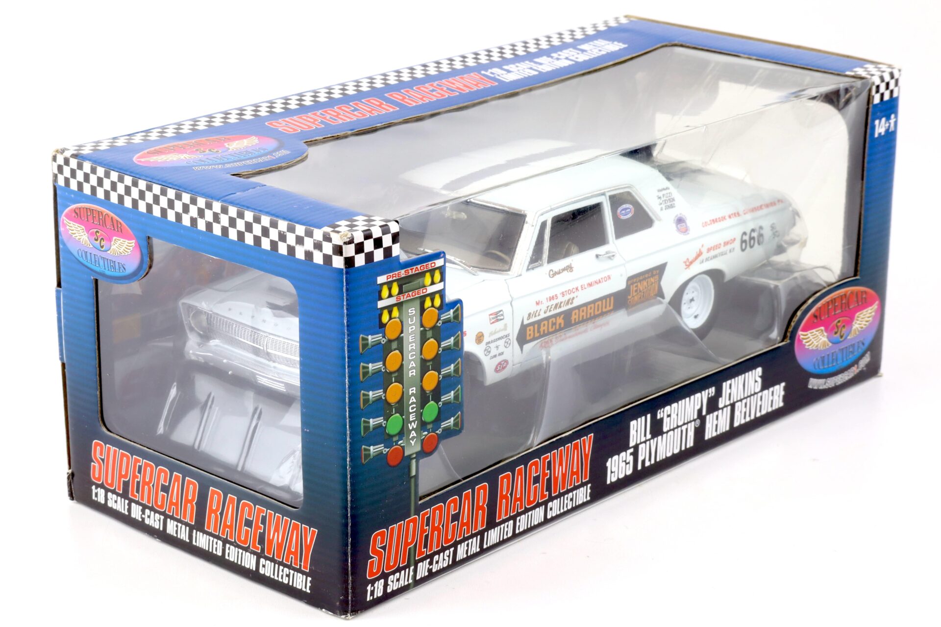 1:18 Highway61 Supercar 1965 Plymouth Hemi Belvedere Bill Grumpy Jenkins white 50524