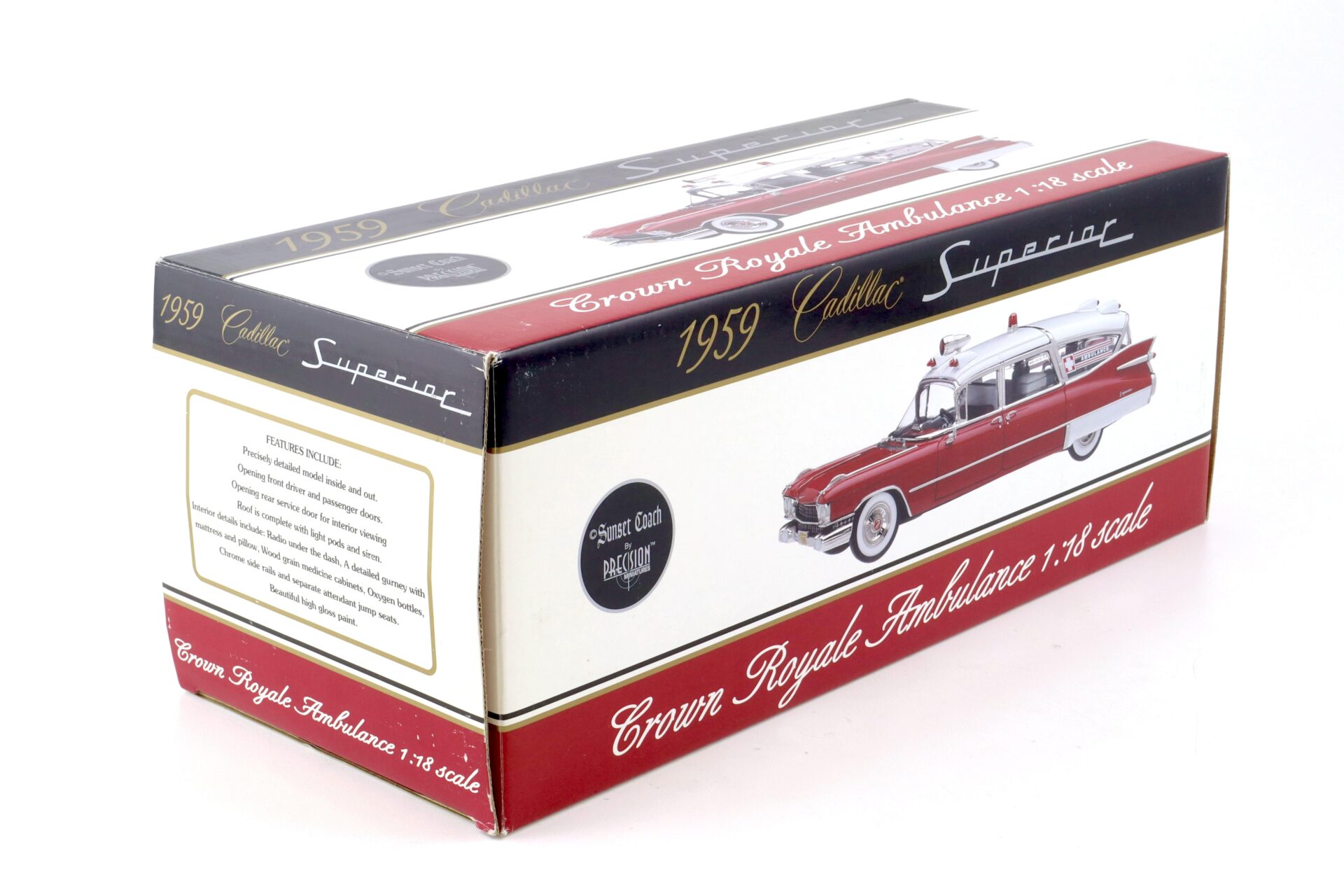 1:18 Sunset Coach Precision 1959 Cadillac Superior Crown Royal Ambulance red/ white