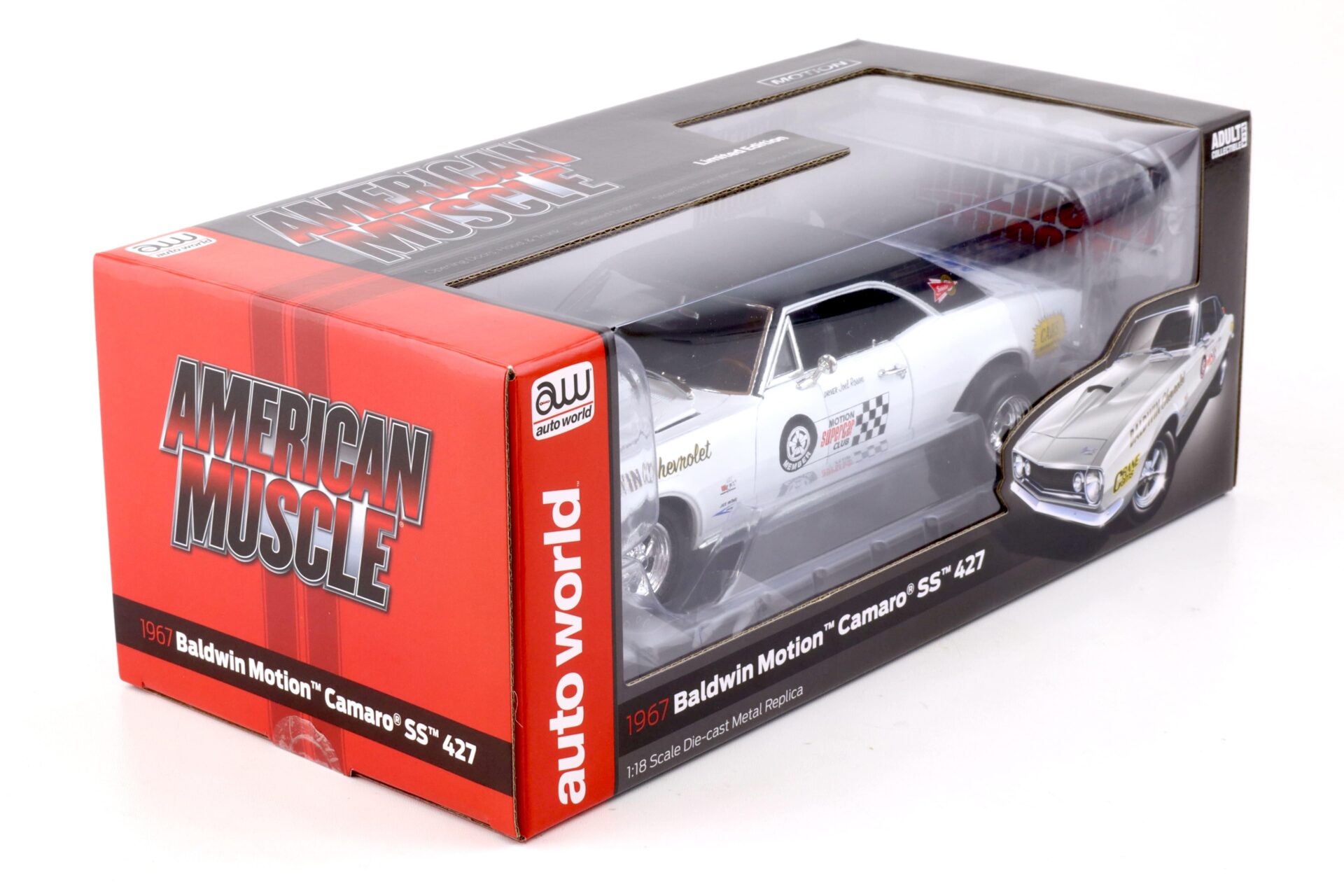 1:18 Auto World 1967 Baldwin Motion Chevrolet Camaro SS 427 Ermine white/ black