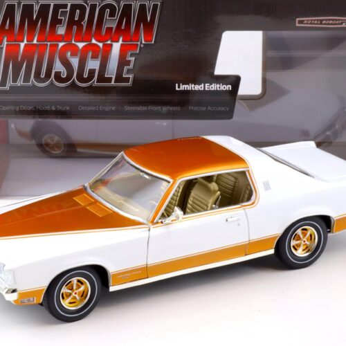 1:18 Auto World 1969 Pontiac Grand Prix Royal Bobcat Model J Cameo white/ gold