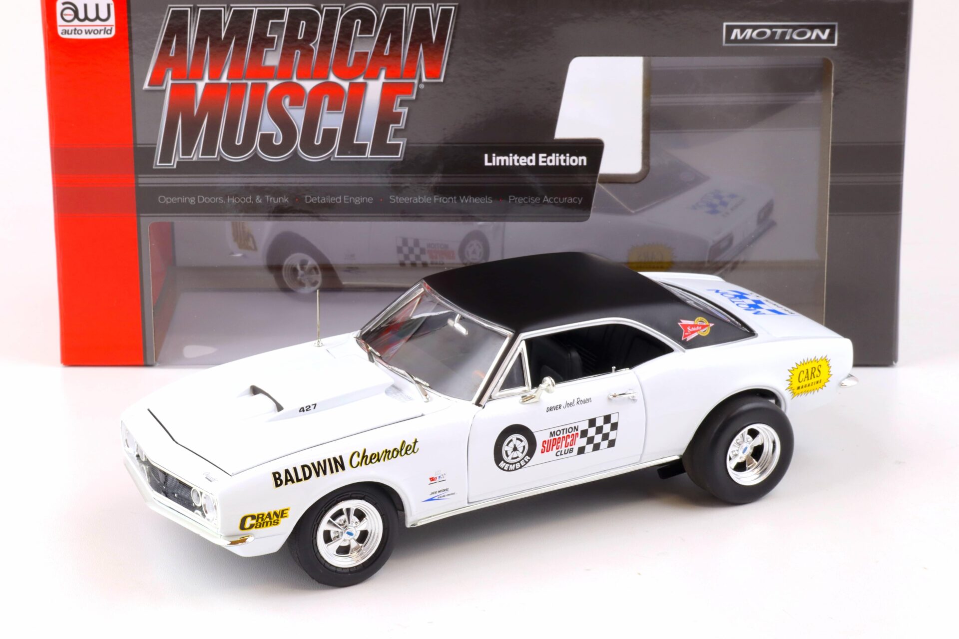 1:18 Auto World 1967 Baldwin Motion Chevrolet Camaro SS 427 Ermine white/ black