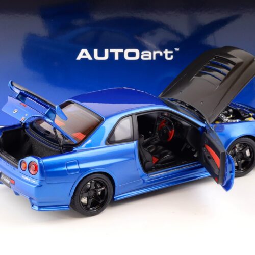 1:18 AUTOart Nissan Skyline GT-R (R34) Z-Tune 2005 Bayside blue/ w Carbon Bonnet 77460