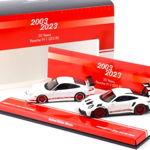 1:43 Minichamps 2-Car SET 20 Jahre Porsche 911 GT3 RS 996 + 992 white/ red