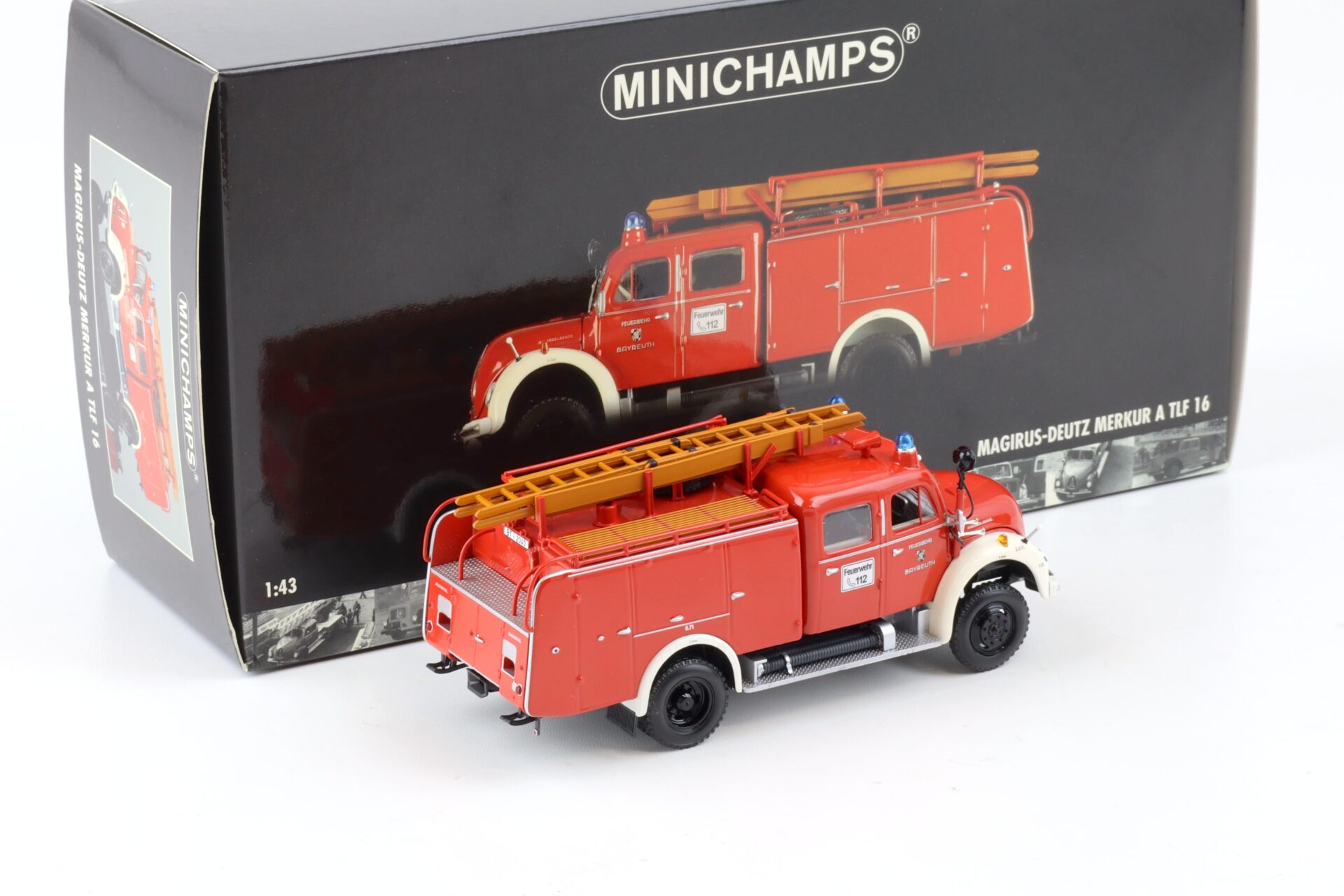 1:43 Minichamps Magirus-Deutz Merkur A TLF 16 Feuerwehr Bayreuth red/white