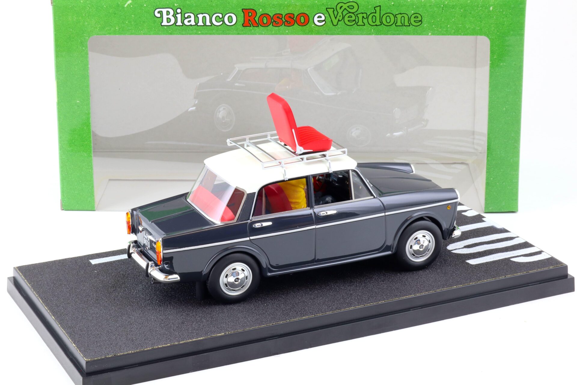 1:18 CLC Models Fiat 1100D with Mimmo figure Carlo Verdone 1981 white 78546