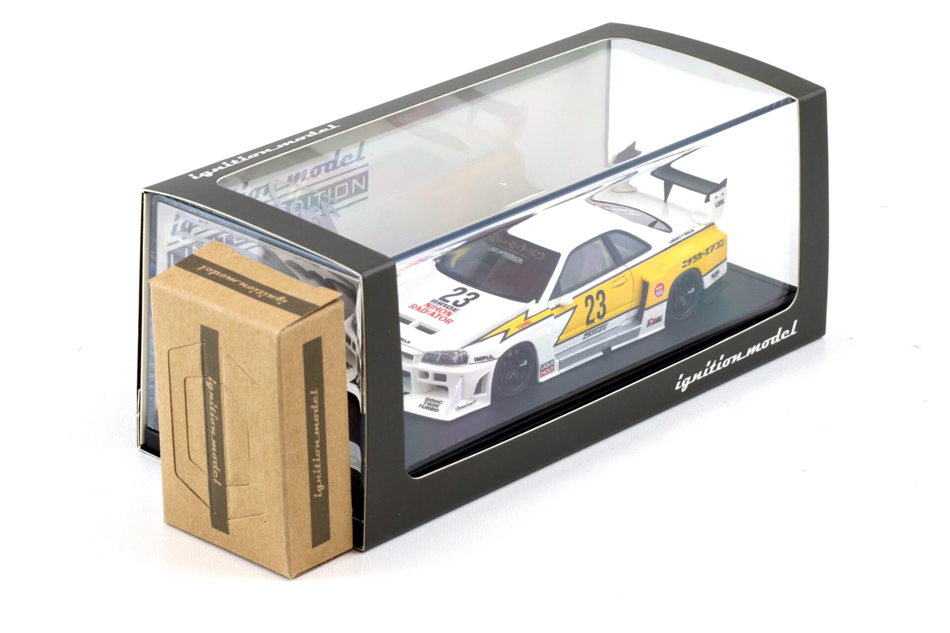 1:43 Ignition Model IG2851 Nissan LB ER34 Super Silhouette Skyline white/ yellow with Mr. Kato