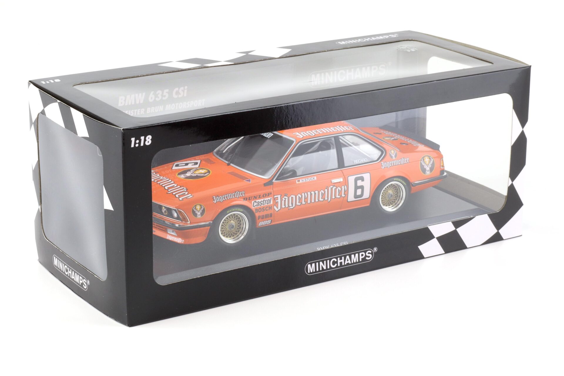 1:18 Minichamps BMW 635 CSI Jägermeister Brun Bergischer Löwe Zolder DPM 1984 Stuck