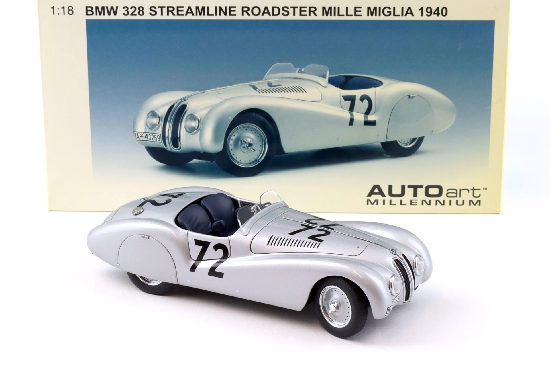 1:18 AUTOart BMW 328 Streamline Roadster #72 Mille Miglia 1940 silver 84045