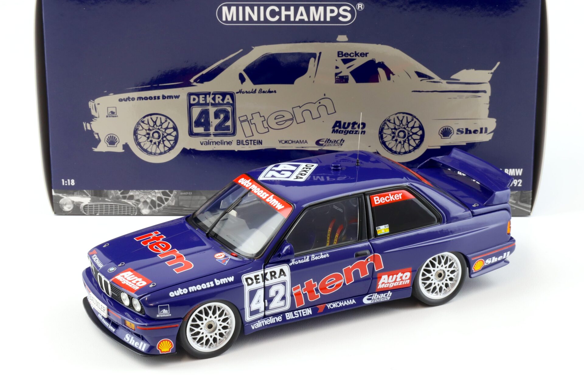 1:18 Minichamps BMW M3 E30 DTM Auto MAASS BMW #42 H.Becker DTM 1992