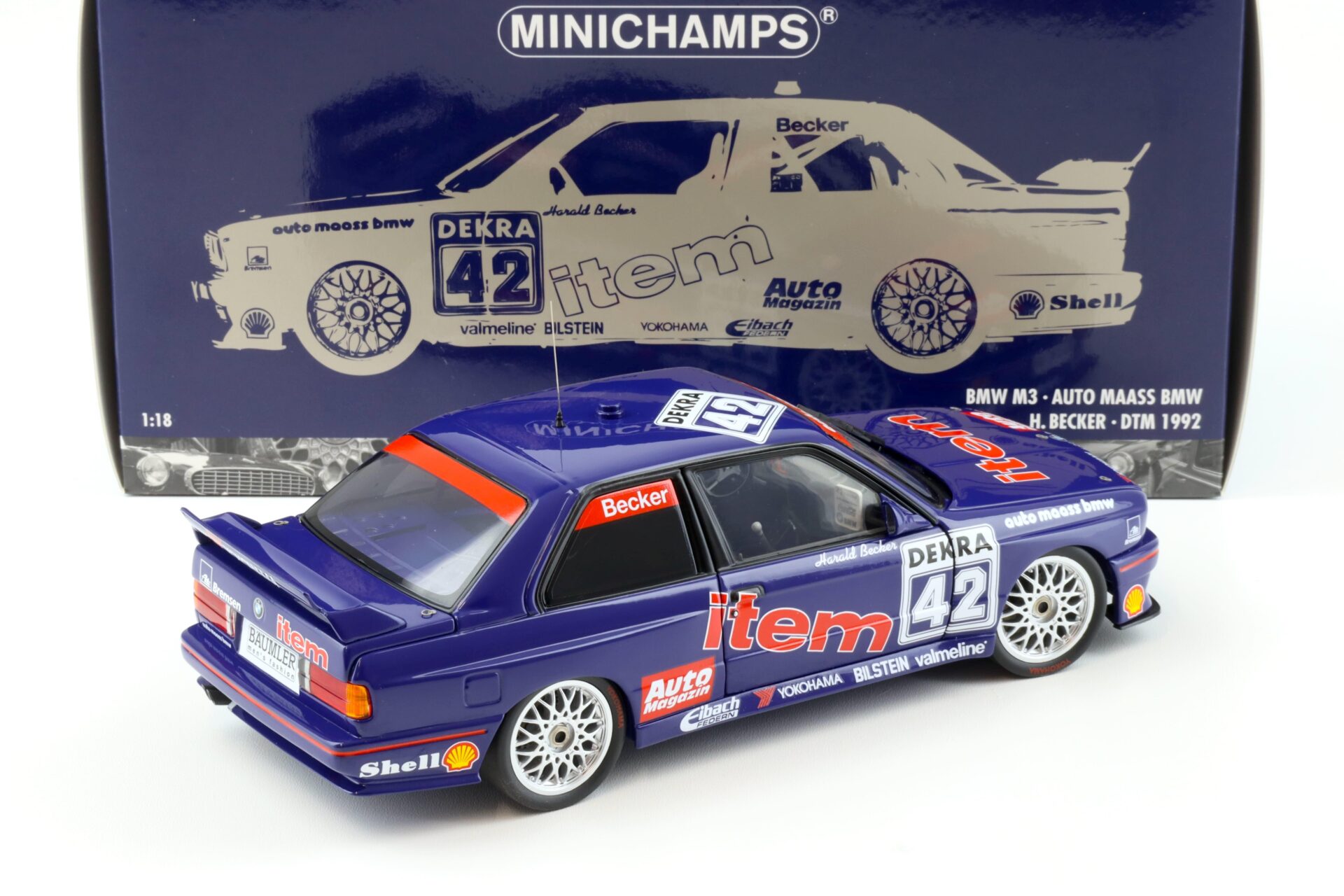 1:18 Minichamps BMW M3 E30 DTM Auto MAASS BMW #42 H.Becker DTM 1992